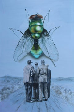 È proprio così (fly blue sky vintage men americana surrealist oil painting)
