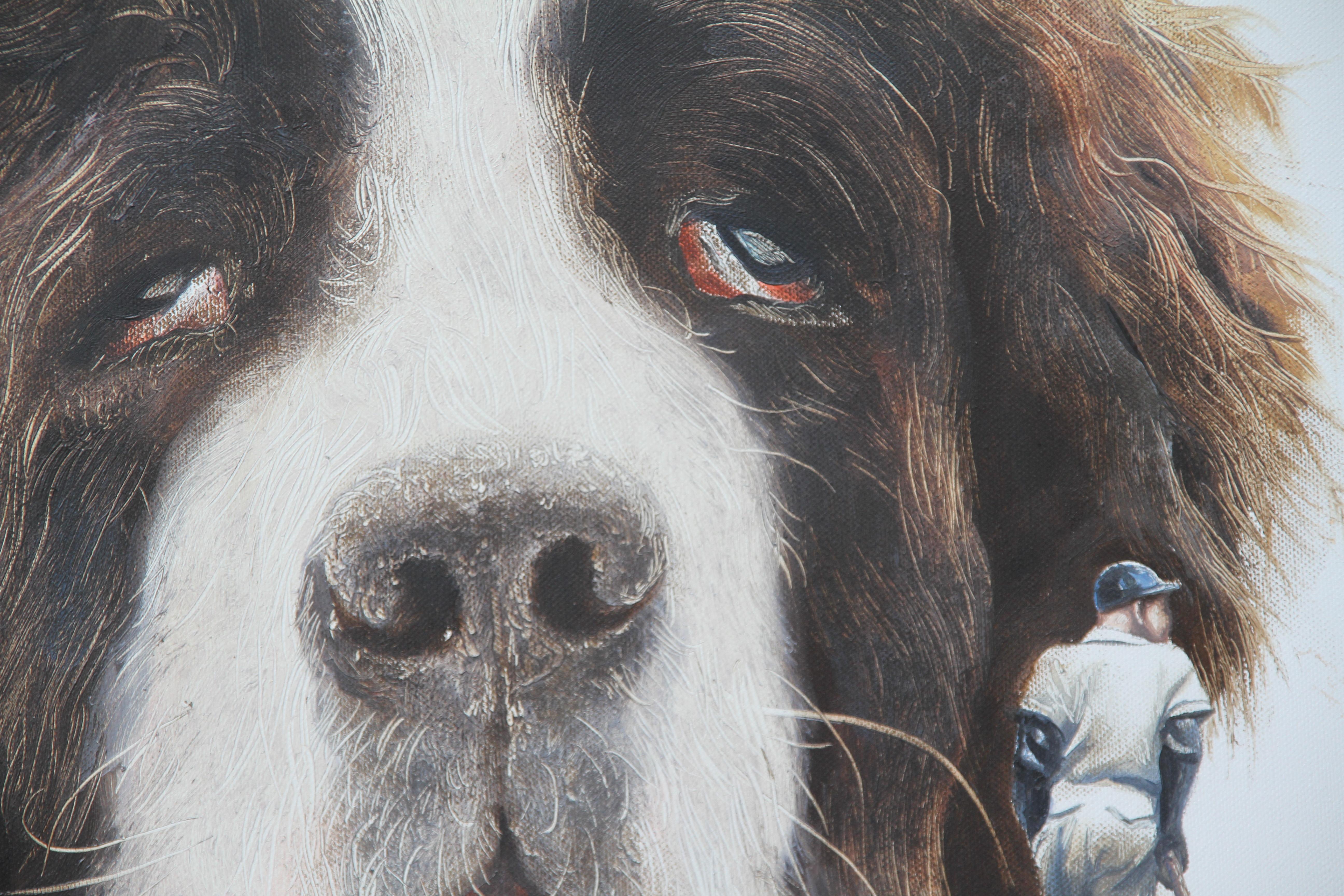 Lazybone (st-bernard, mascota perro, béisbol, vintage, animal, pintura surrealista) - Painting Surrealista de Rudolf Kosow