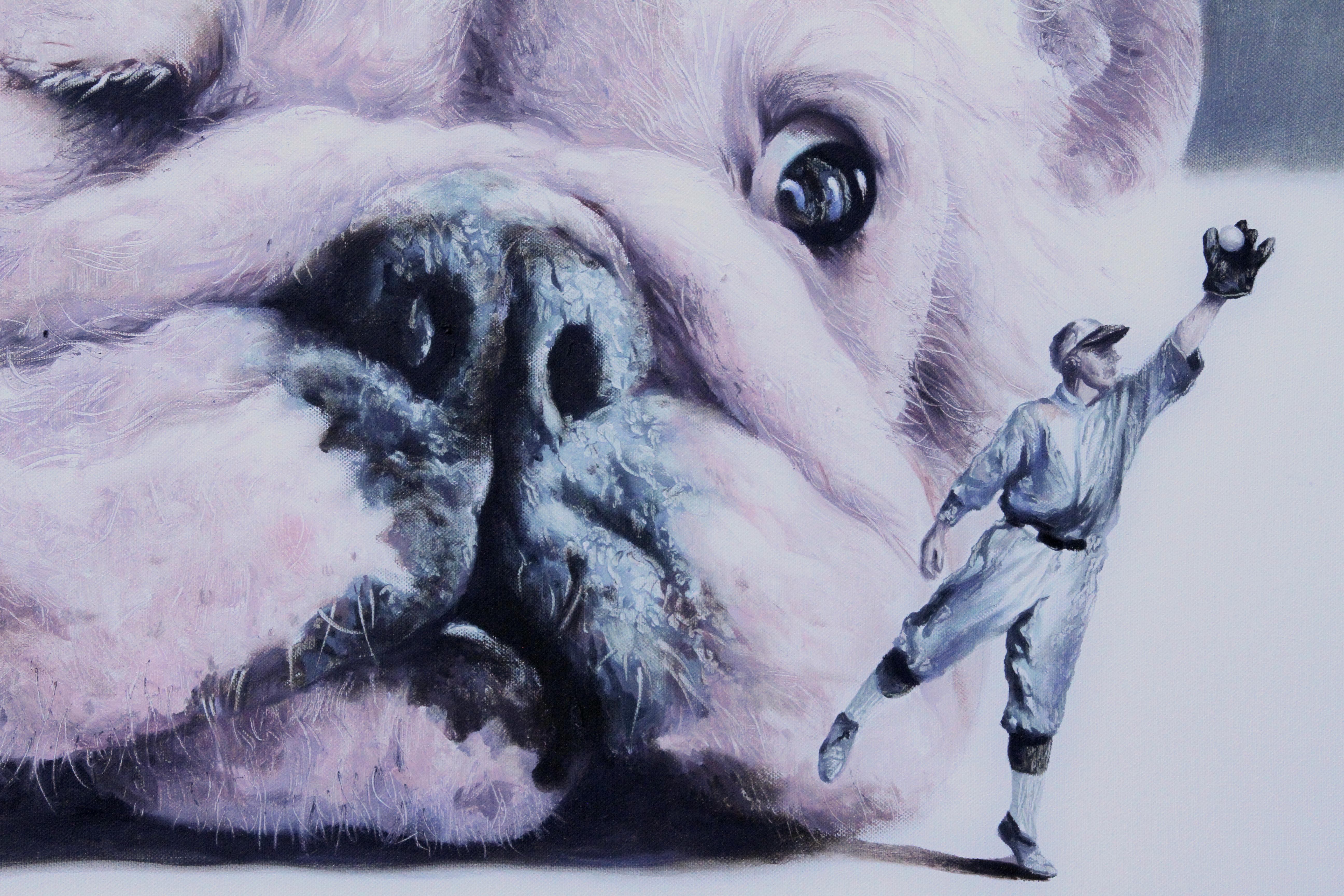 Moody (pet bulldog dog baseball player surrealism animal neutral tones) - Painting by Rudolf Kosow