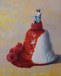 On Top (cupcake rasberry lady dessert americana vintage surreal painting)