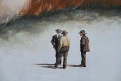 Phenomenon II (Ölgemälde surrealistische Katze Pfoten Männer Vintage Kleidung Nostalgia)