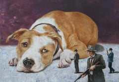 Rebel (pitbull dog ear surrealism scale animal armed men nostalgia vintage art)