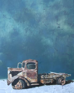 Relic 2.19 (vintage car old teal rusty truck wreck nostalgia oil painting)