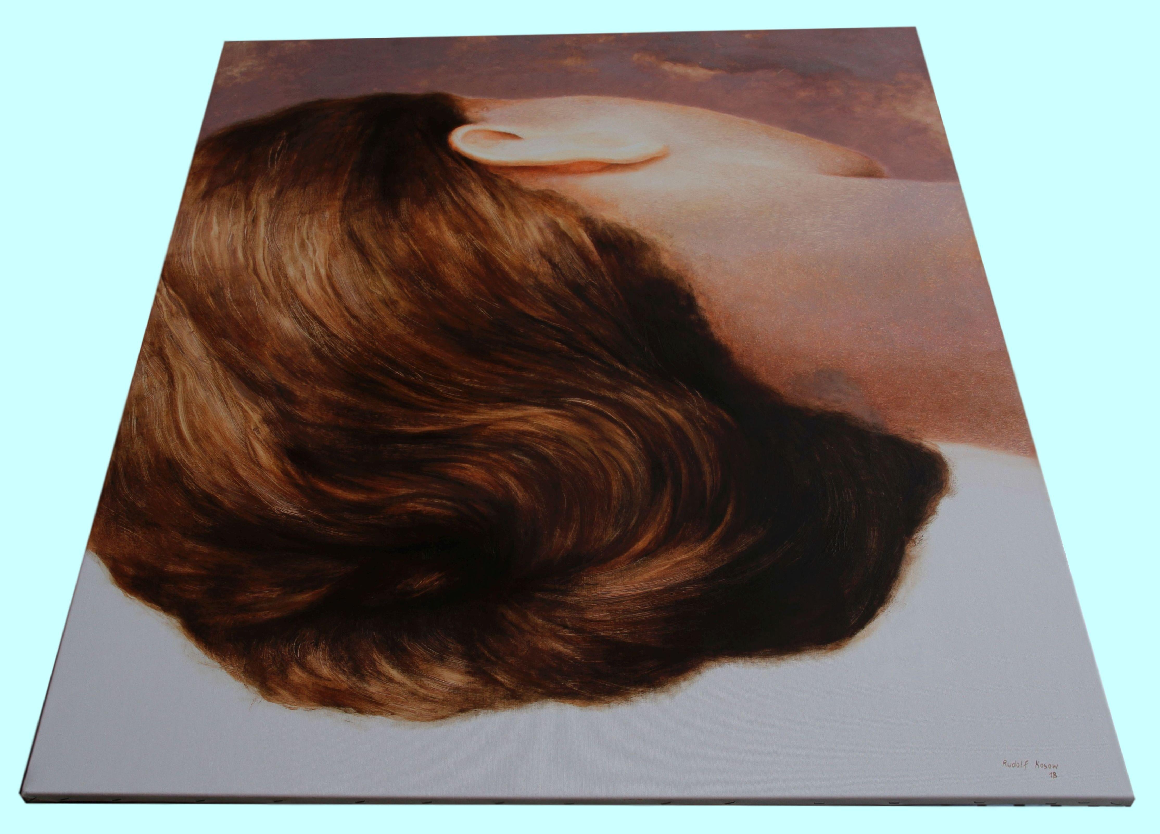 Repose (sleeping beauty woman hair portrait figurative oil painting flesh tones  - Painting by Rudolf Kosow