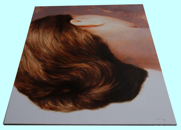 Repose (sleeping beauty woman hair portrait figurative oil painting flesh tones  - Painting by Rudolf Kosow