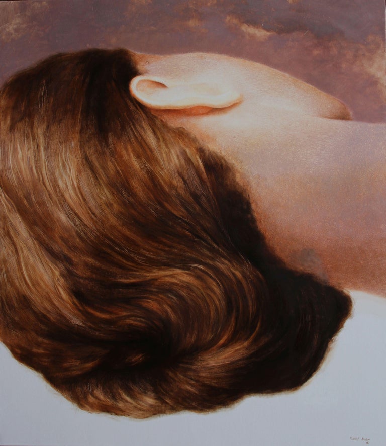 Rudolf Kosow Figurative Painting - Repose (sleeping beauty woman hair portrait figurative oil painting flesh tones 