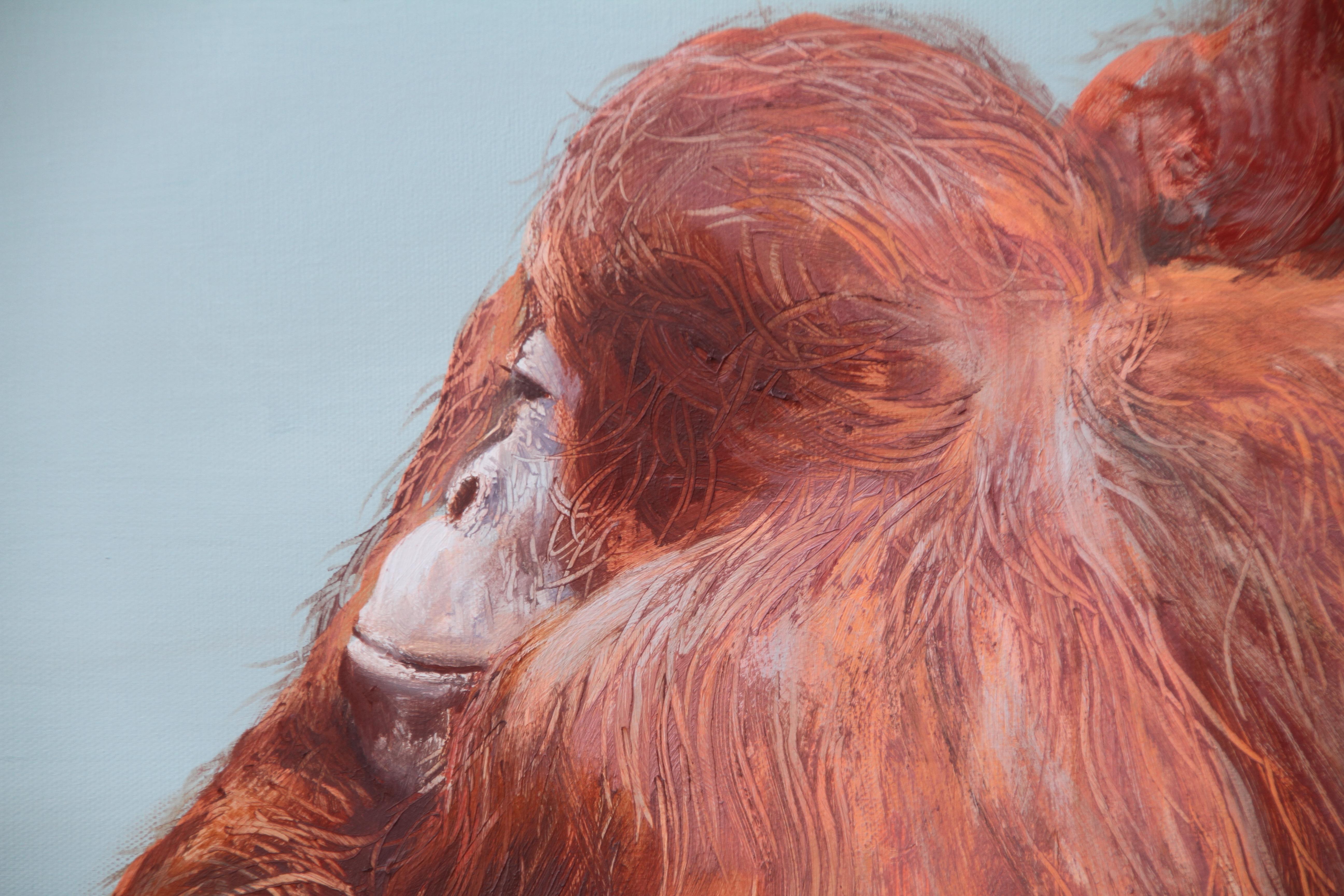 Reunited (Männer orangutans iceberg arctic surrealistisches Ölgemälde hellblau) im Angebot 6