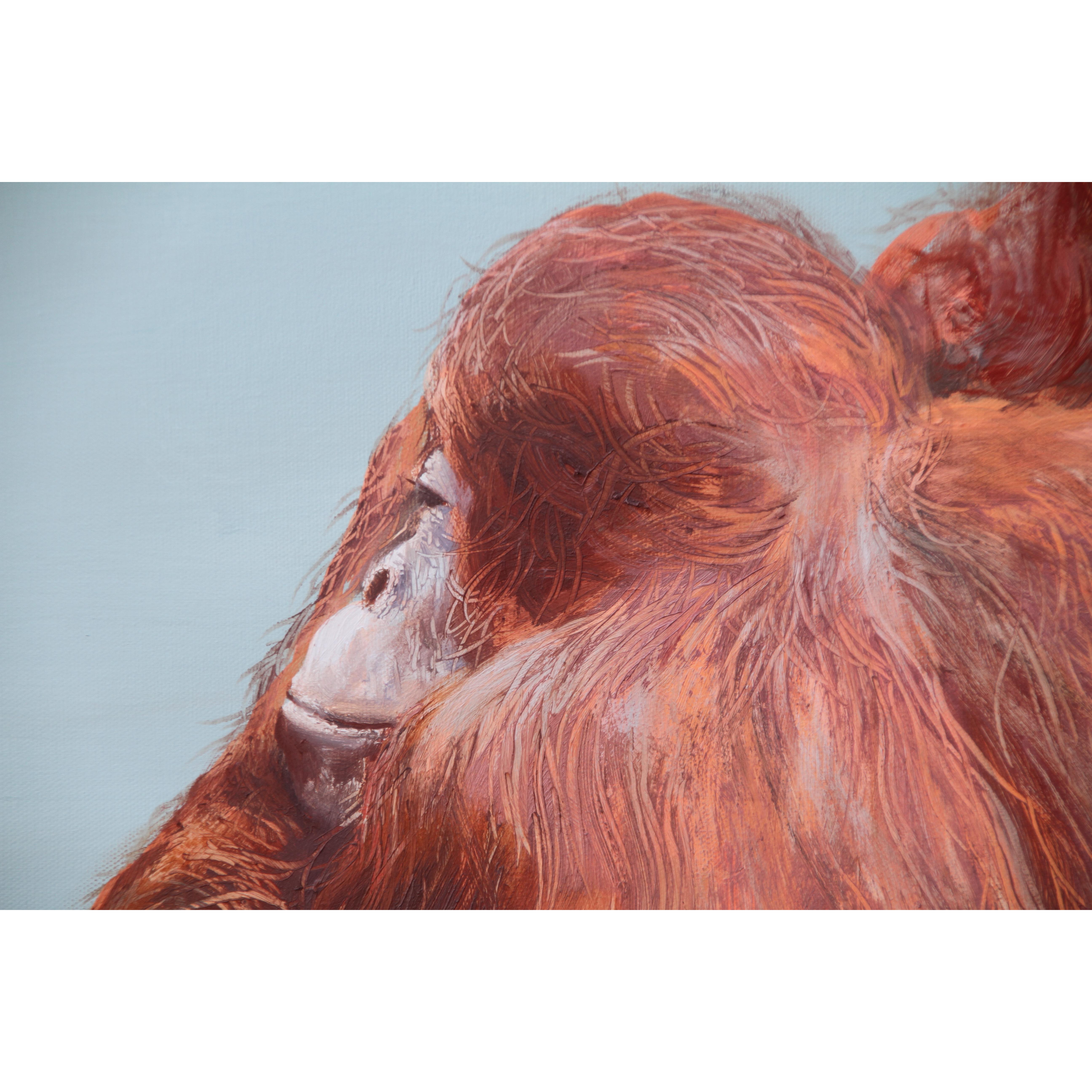 Reunited (Männer orangutans iceberg arctic surrealistisches Ölgemälde hellblau) im Angebot 7