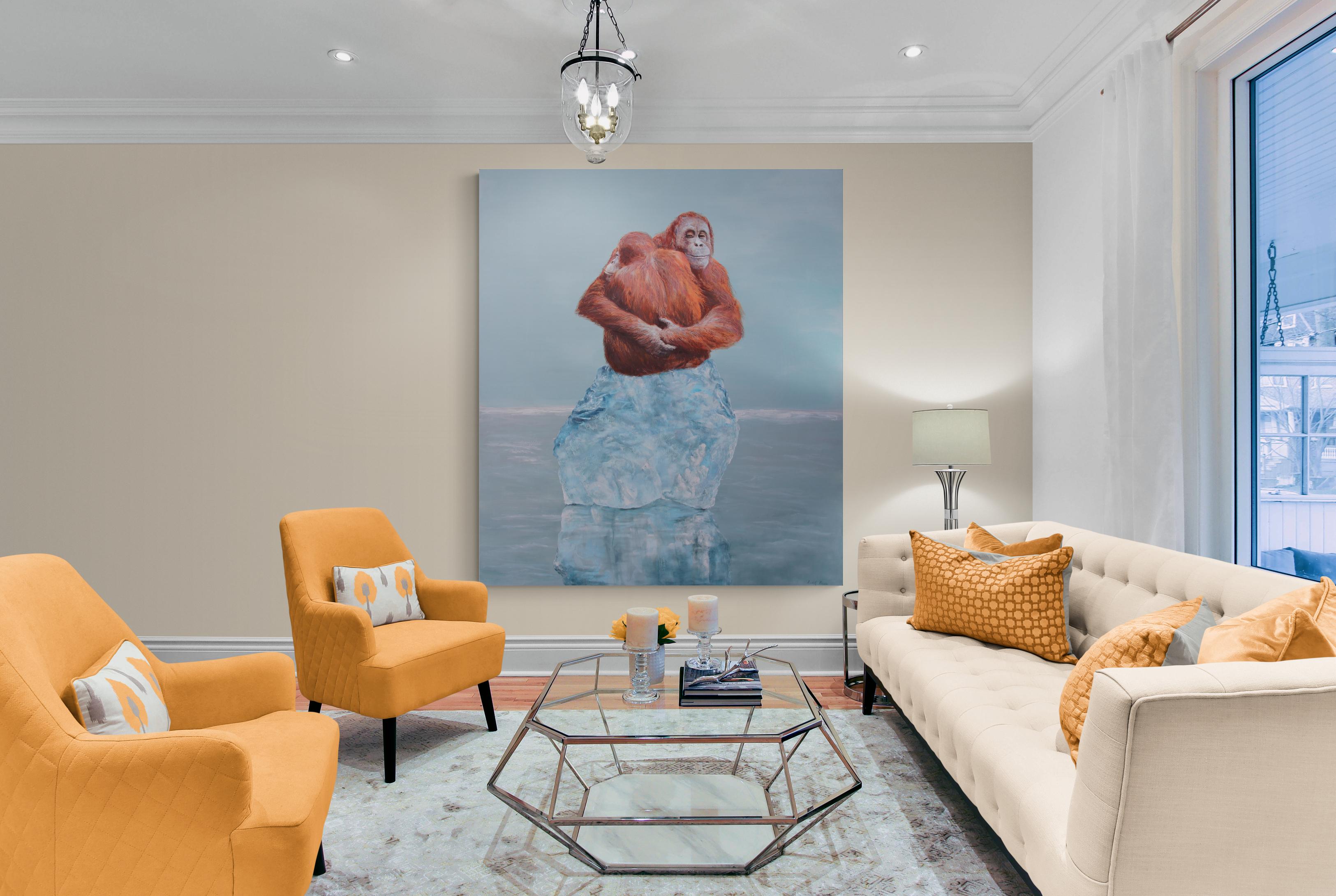 Superbo dipinto originale su tela che raffigura una coppia di oranghi che si coccola in cima a un piccolo iceberg.

parole chiave; americana, surrealismo, scimmia, iceberg, vintage, pittura a olio, pittura di animali, stranezza, surrealismo