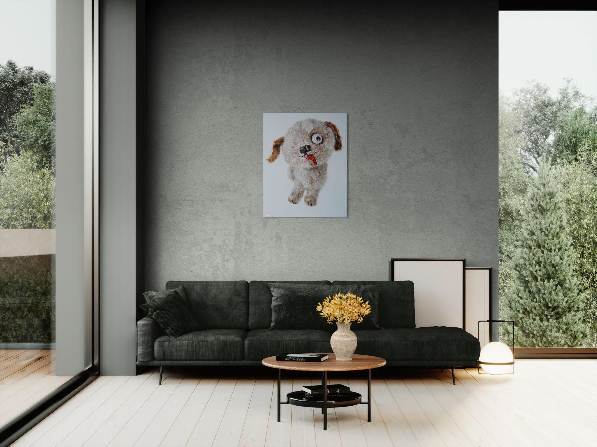 Rival (peinture à l'huile surréaliste, chien en peluche cassé, animal brun) - Painting de Rudolf Kosow