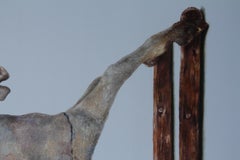 Runner (surrealist oil painting wood rocking horse équine relic gold medallion)