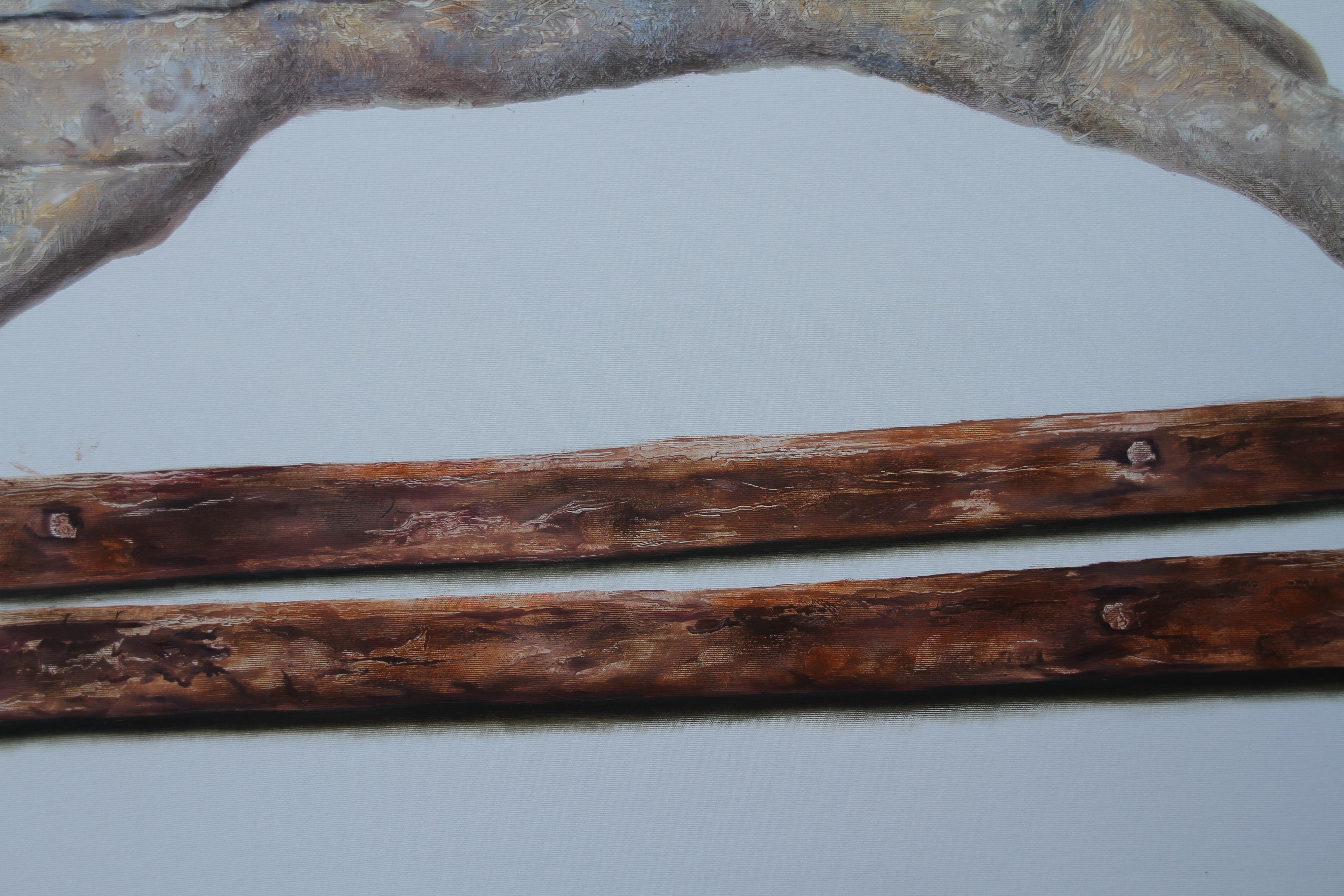 Läufer (surrealistisches Ölgemälde Holz Schaukelpferd équine relic gold medallion) (Surrealismus), Painting, von Rudolf Kosow