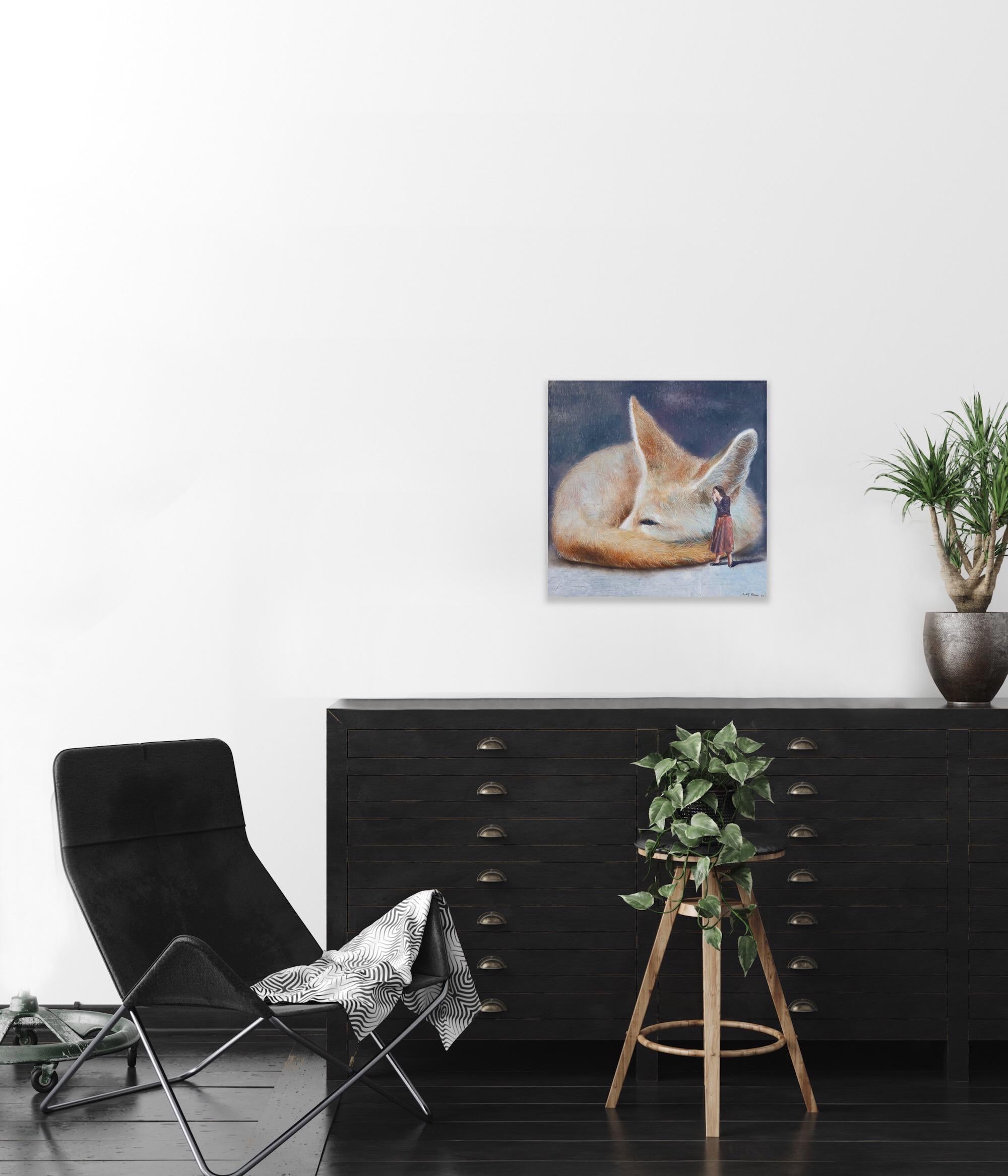 Secret ( fennec, fox, lady, vintage dress, animal, surrealist oil painting) 3
