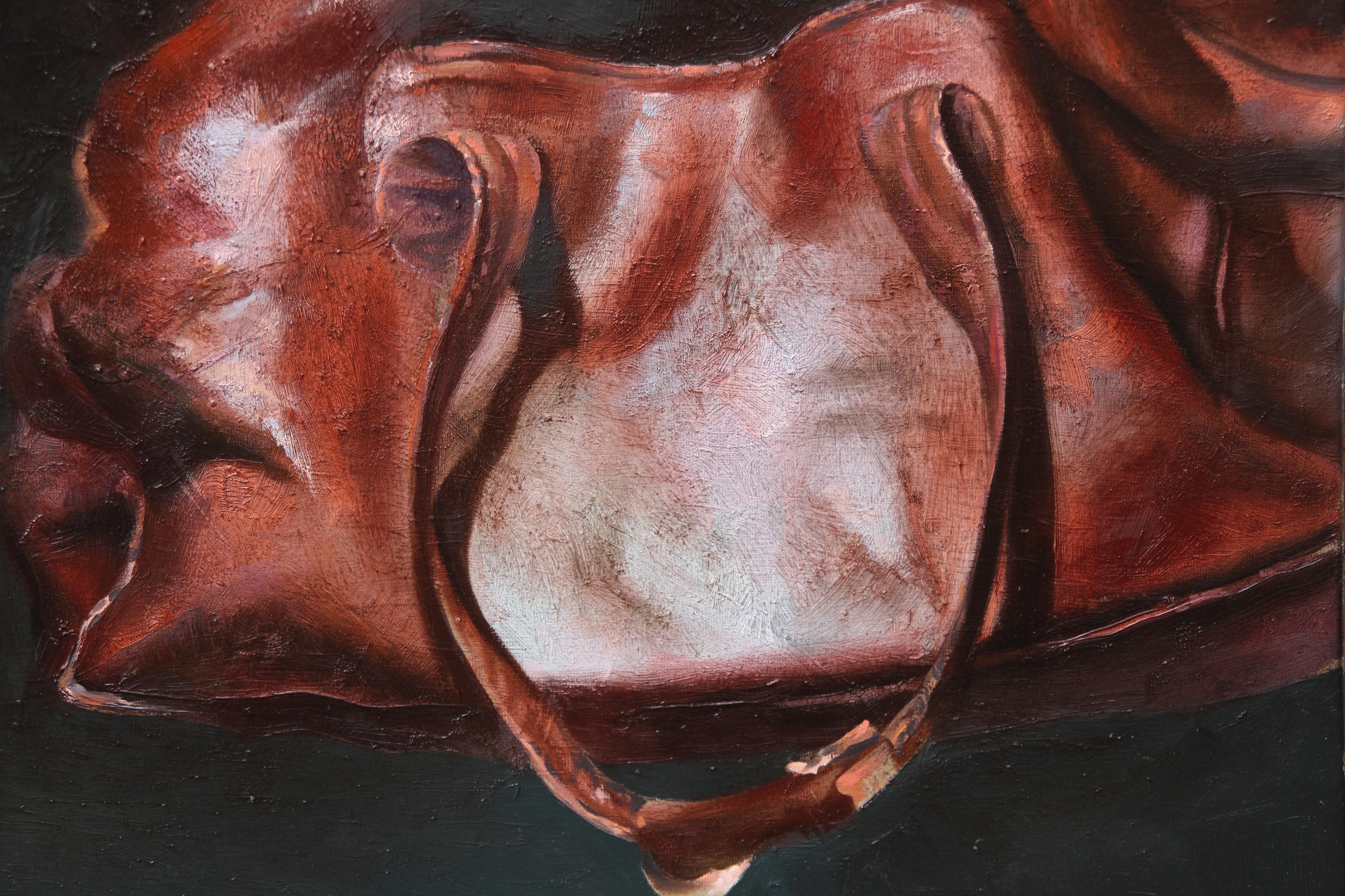 Bolso para llevar encima (cuero, satchel, marrón, pintura al óleo, vintage, monocromo) - Painting realista estadounidense de Rudolf Kosow