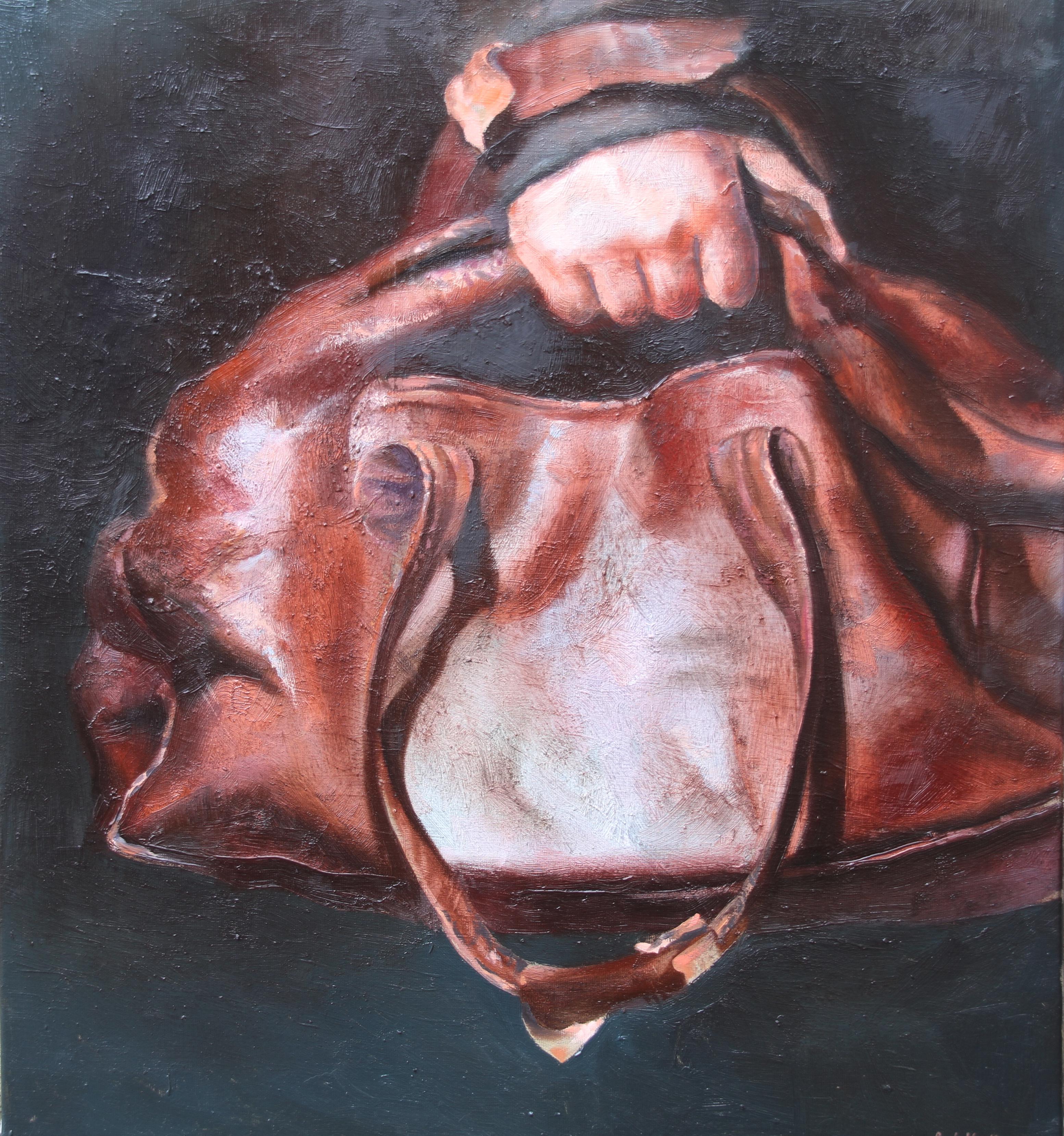 Self Wearing Bag (leather, satchel, brown, oil painting, vintage, monochrome)