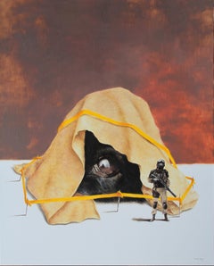 Stranger (dog soldier cop surrealist crime scene oil painting yellow tape)