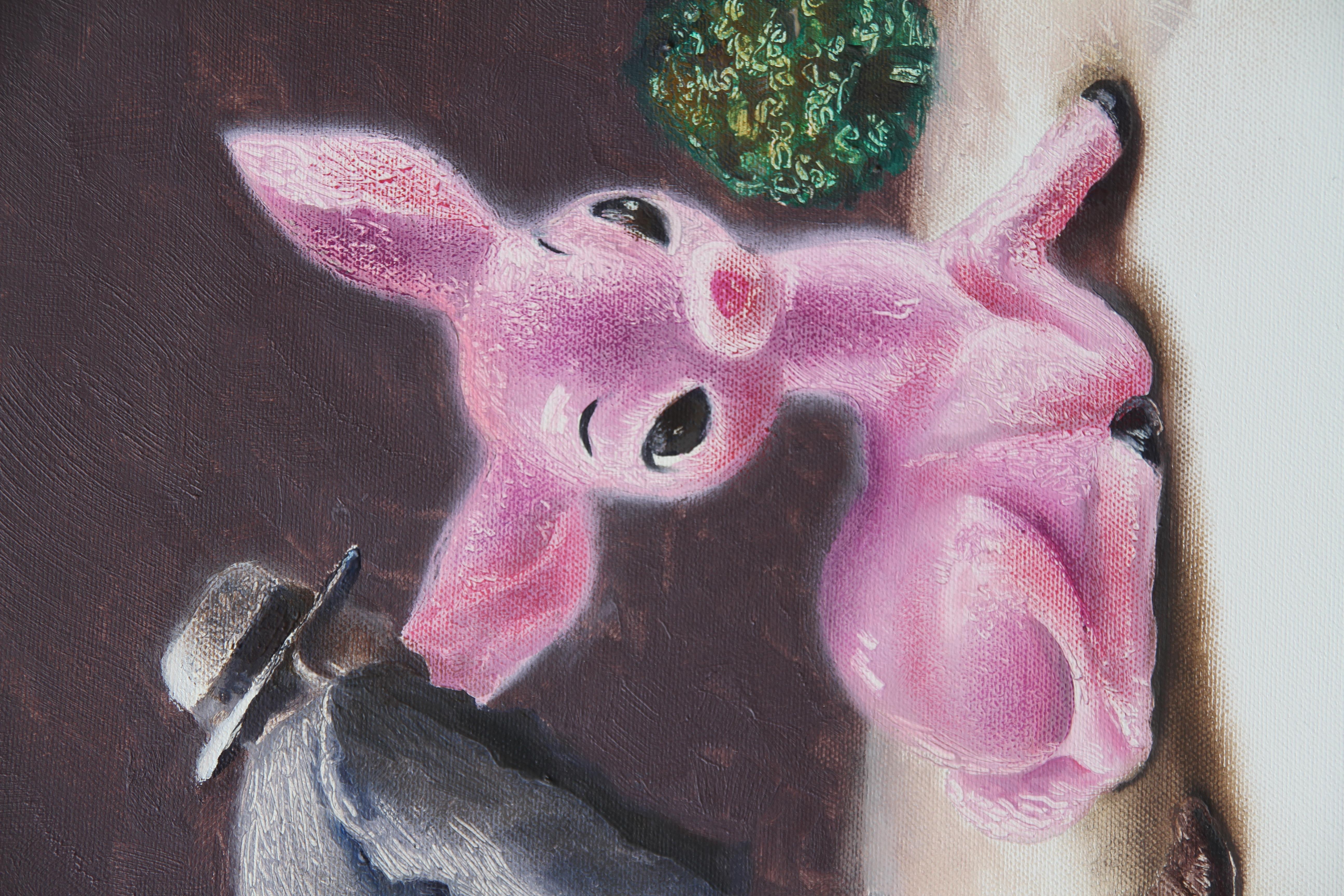 In Trueing inszeniert Rudolf Kosow eine zärtliche und zugleich surreale Begegnung zwischen einer älteren Person und einem rosa glänzenden Rehkitz - ein Objekt, das teils als Cartoon, teils als Keramiksouvenir erscheint. Die Szene ist in sorgfältiger