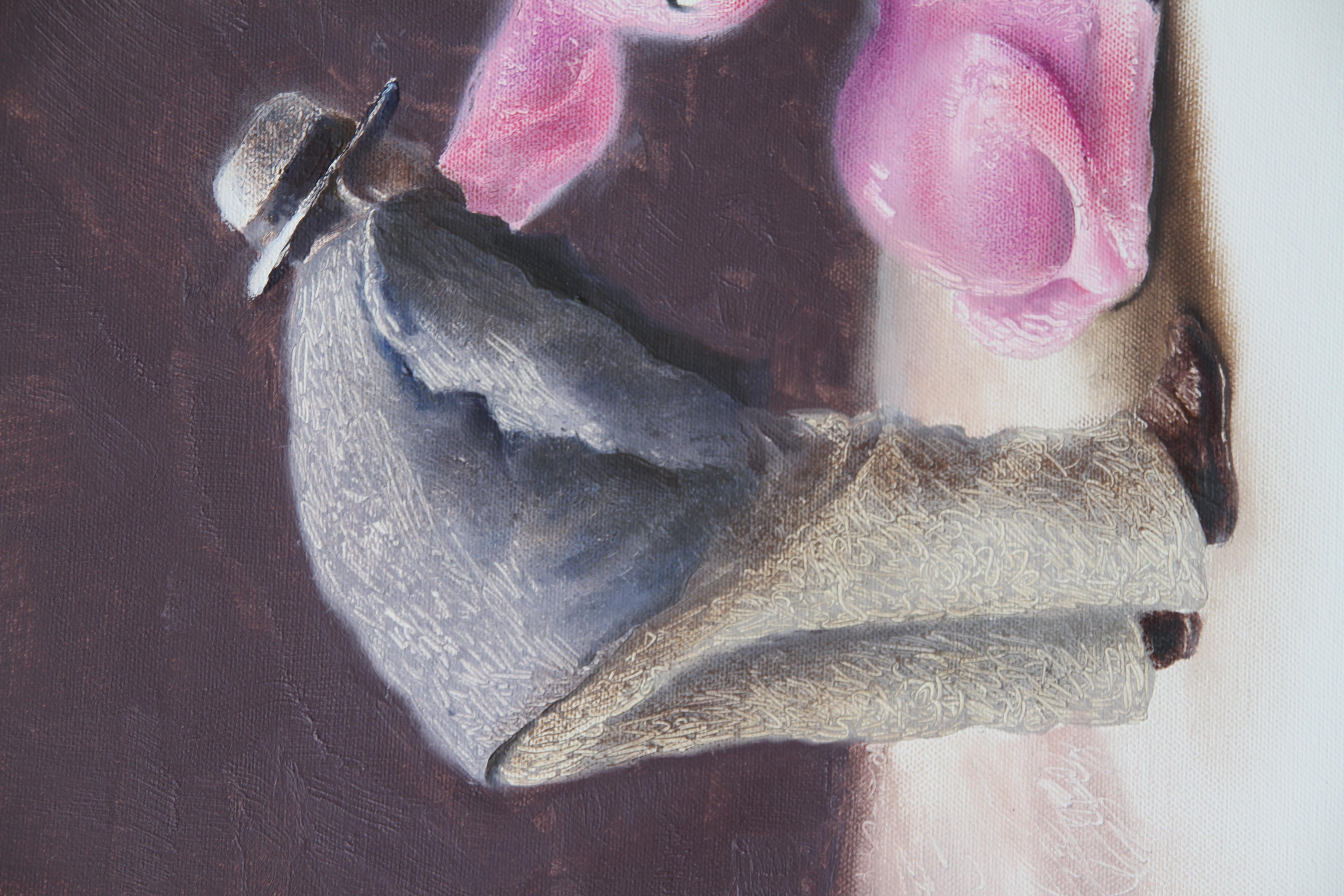 Trueing (surrealistisches Ölgemälde rosa Fawn Bambi chestnut mahogany Brown) im Angebot 1