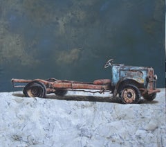 Used and Needless (peinture d'une vieille gravure vintage d'un vieil tractor américain dans une ferme nostalgie)