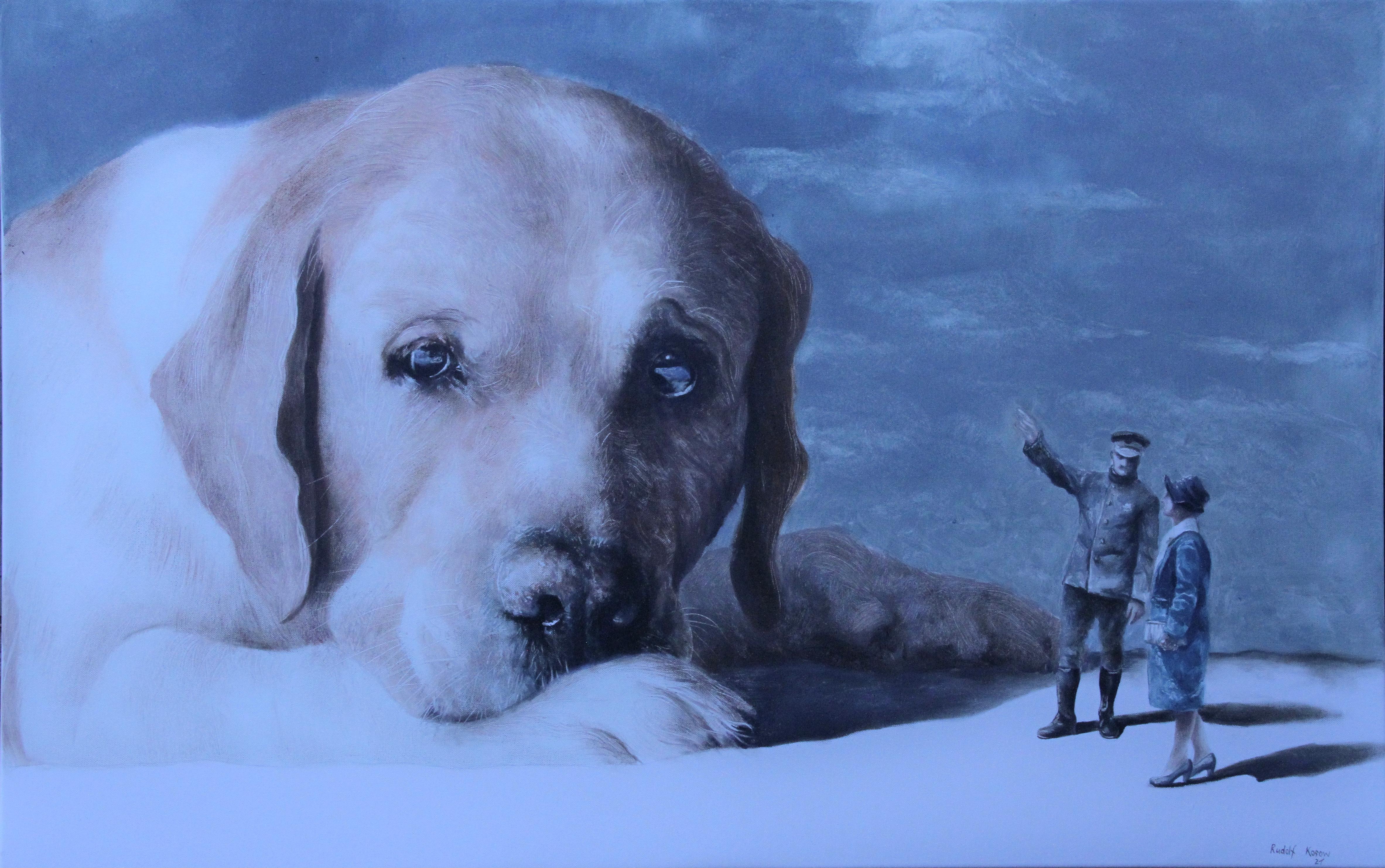 Rudolf Kosow Animal Painting - Vagabond (labrador retriever pet dog surrealism animal neutral tones)