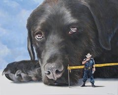 Vincent's Nightmare (black Lab dog face cop police crime surreal oil painting)