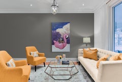Voyage (couple pink flamingo blue mauve sky americana vintage surreal painting)