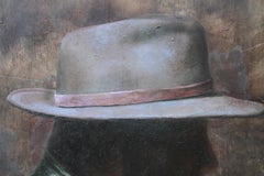 Wearing Hat (portrait, western, cowboy, oil painting, vintage, shadow, dark)