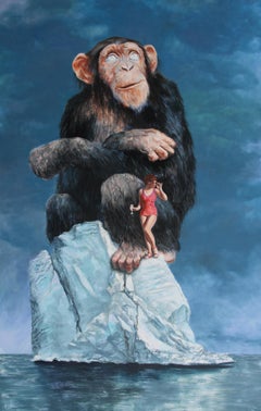 Mauvais endroit, mauvais moment  (peinture surréaliste d'un chimpanzee animal en forme de singe iceberg