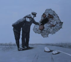 Yes, right here Bob (surreal painting vintage blue Grey officers cops crime)