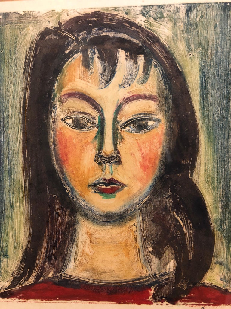 Rudolf Kundera Czech Modernist Monotype Oil Painting Portrait Of