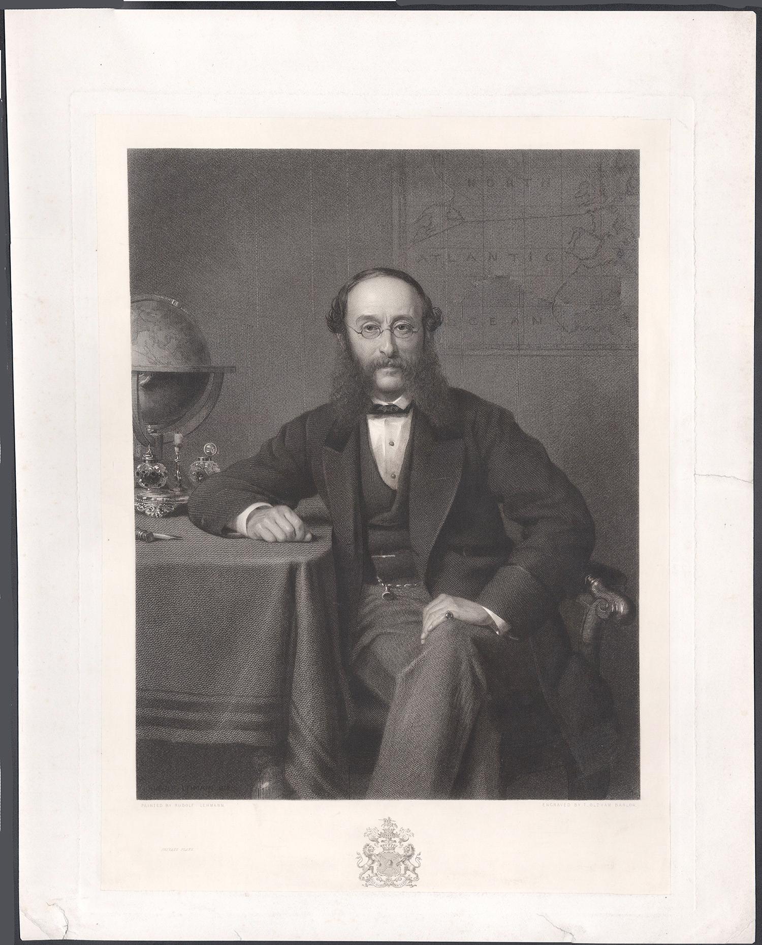 Paul Julius de Reuters, late 19th century portrait engraving - Print by Rudolf Lehmann