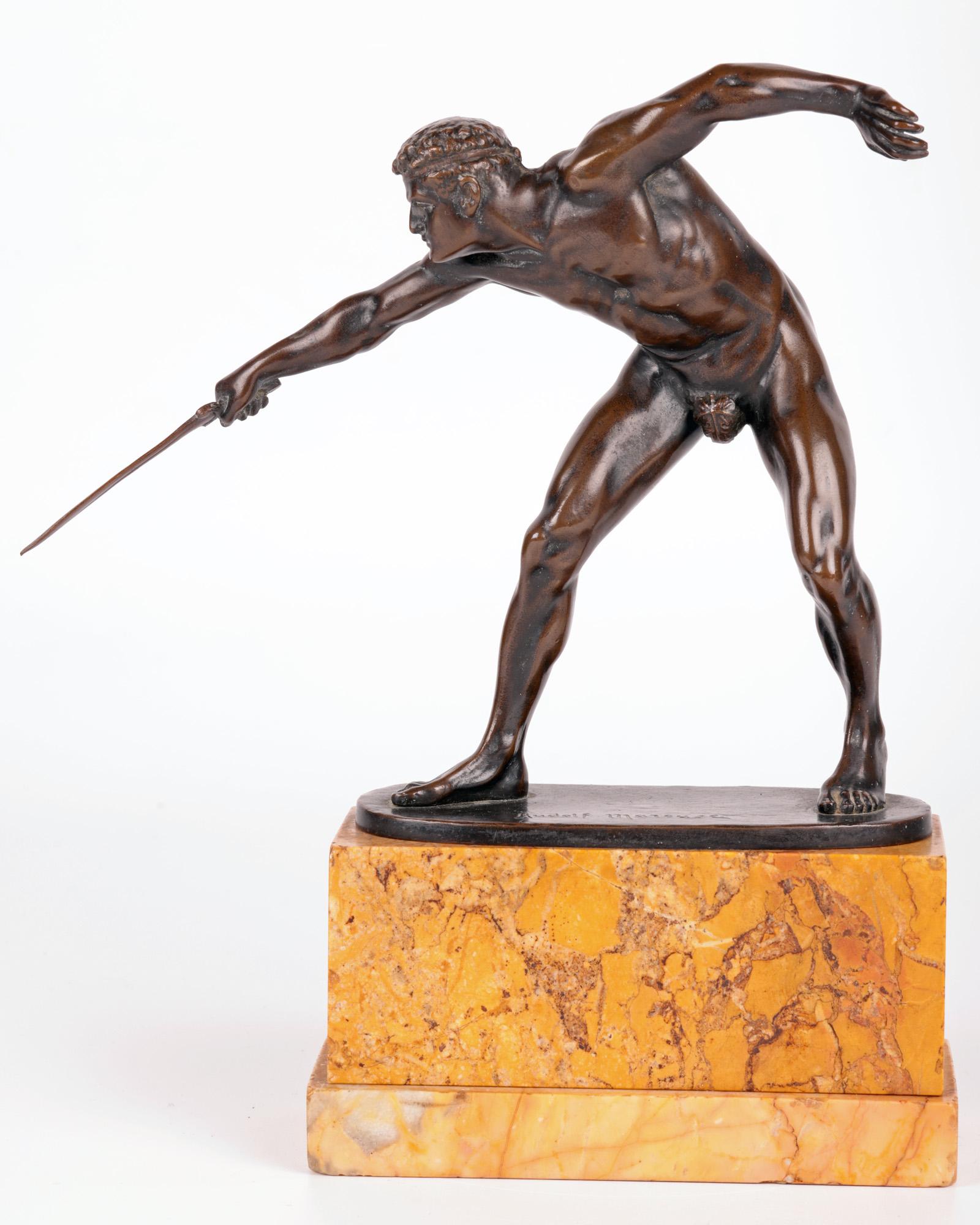 Rudolf Marcuse German Bronze Gladiator Figure on Marble Stand 4