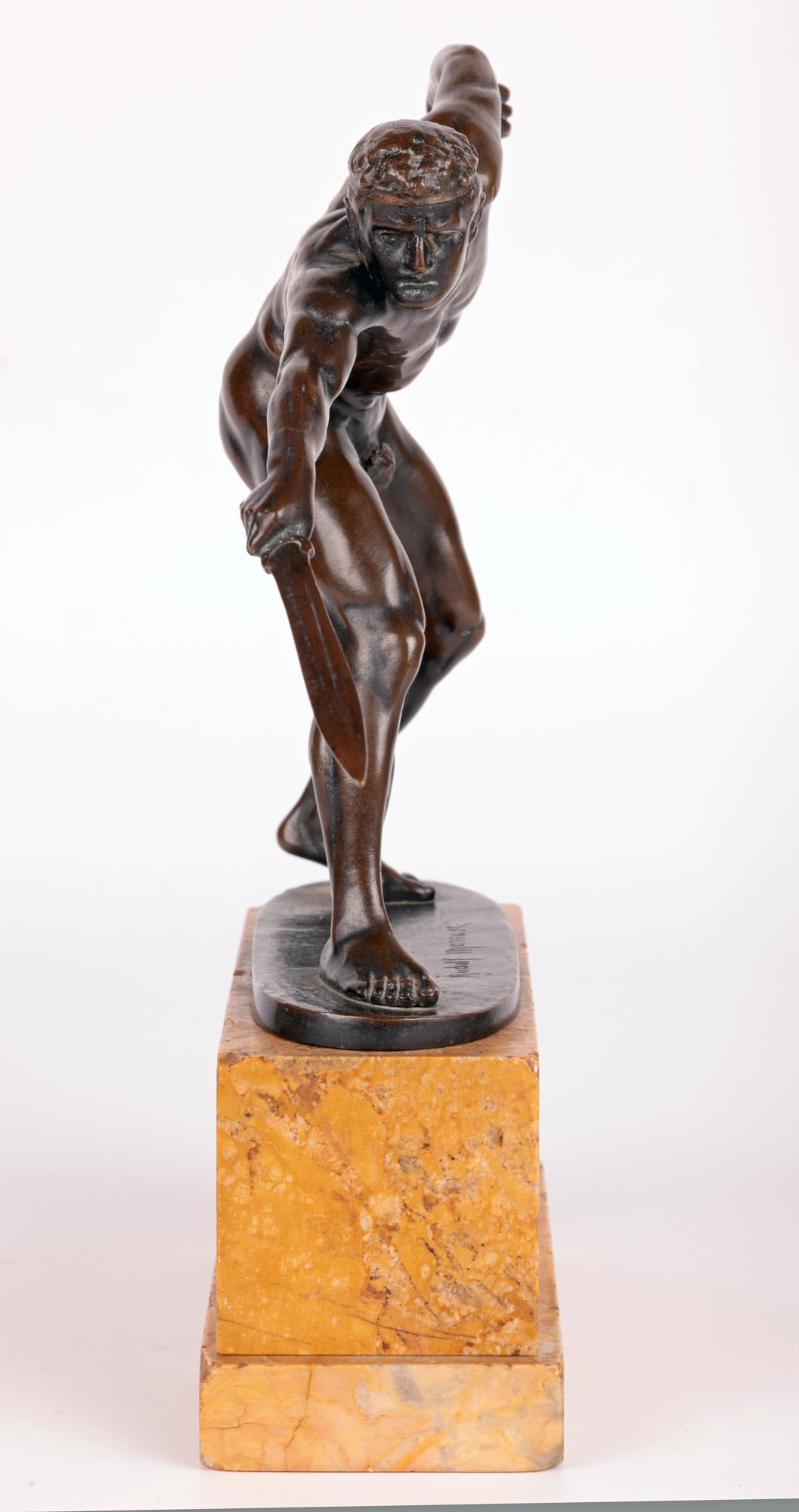 Rudolf Marcuse German Bronze Gladiator Figure on Marble Stand 6