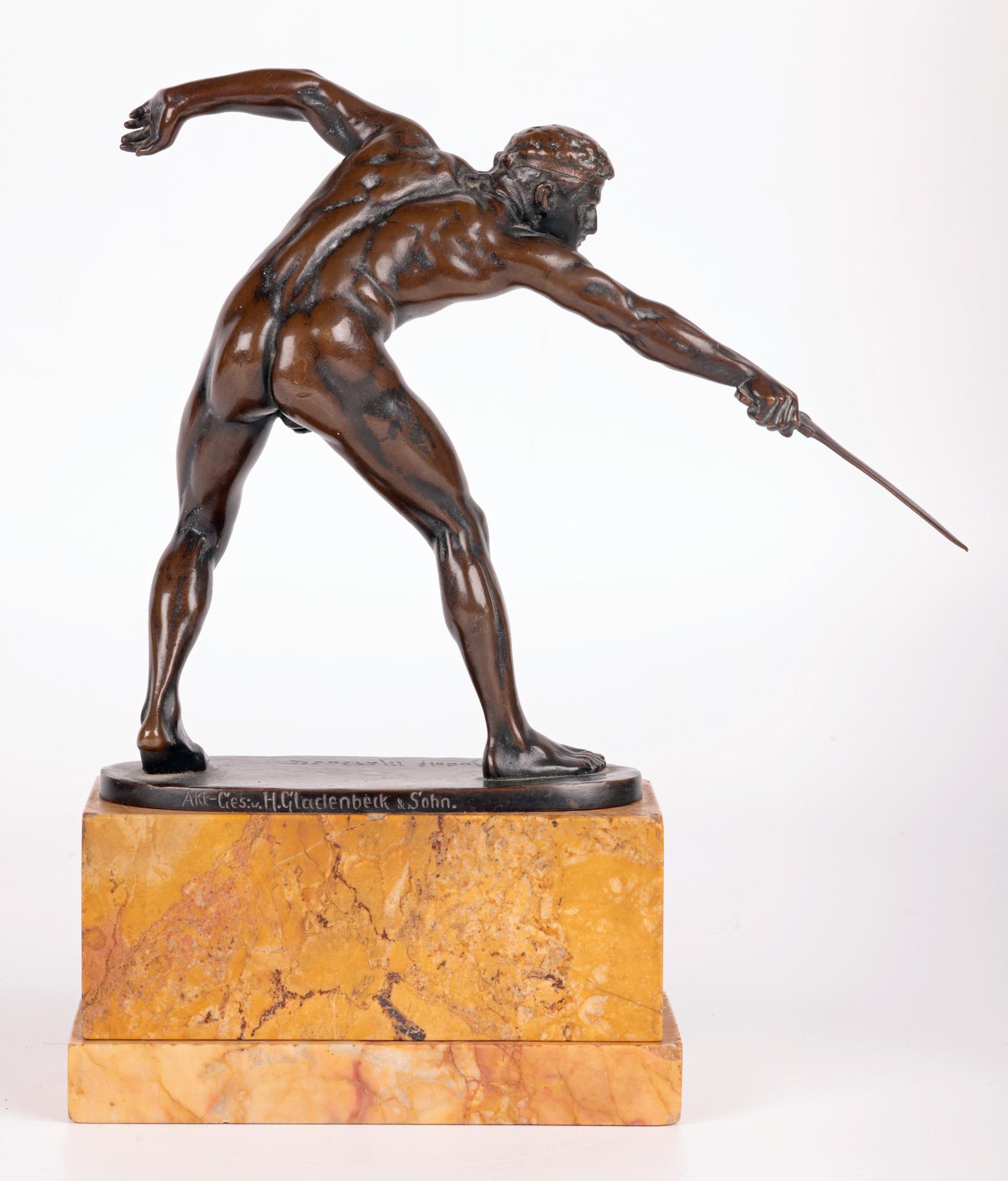 Rudolf Marcuse German Bronze Gladiator Figure on Marble Stand 9