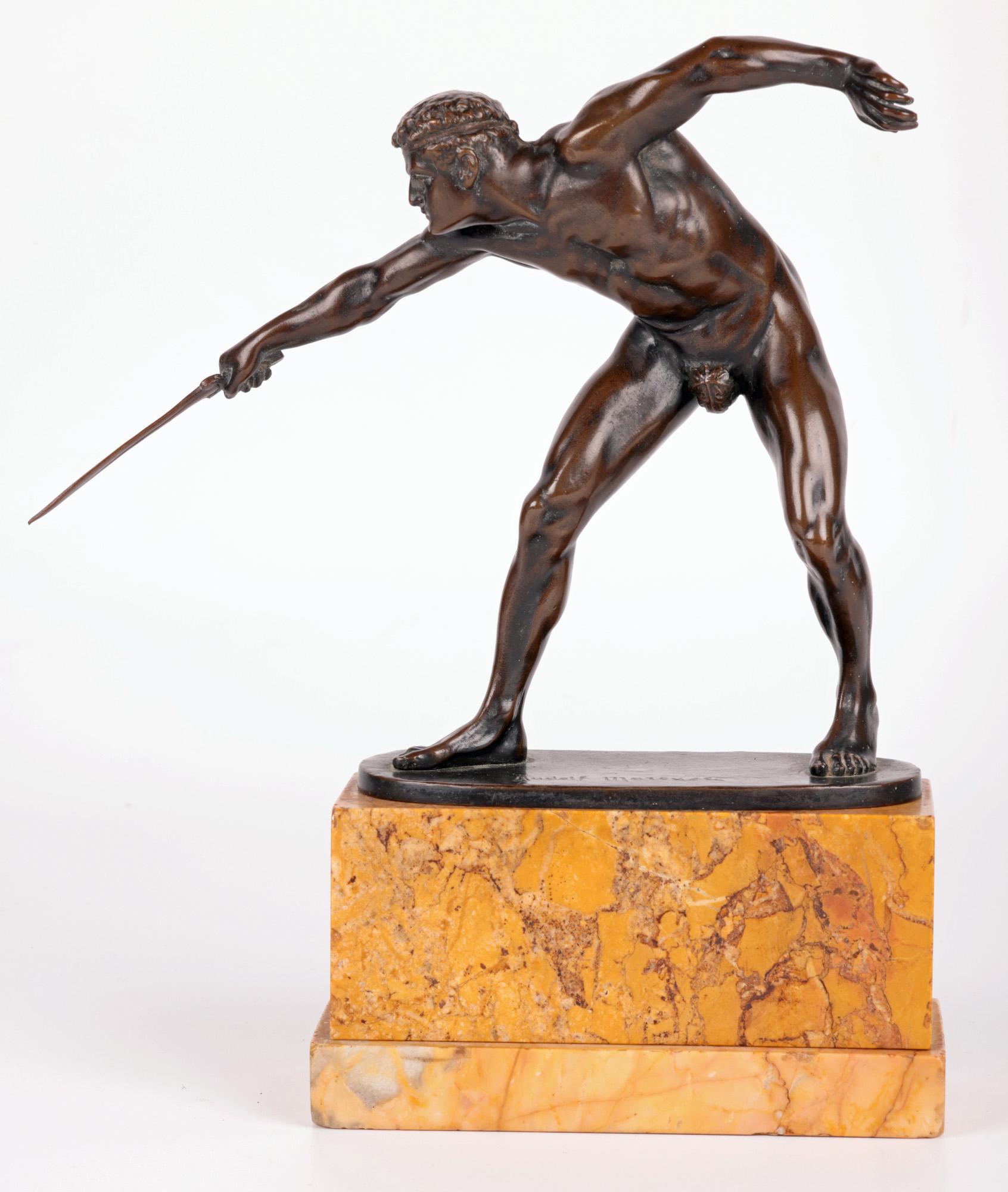 Rudolf Marcuse German Bronze Gladiator Figure on Marble Stand 14