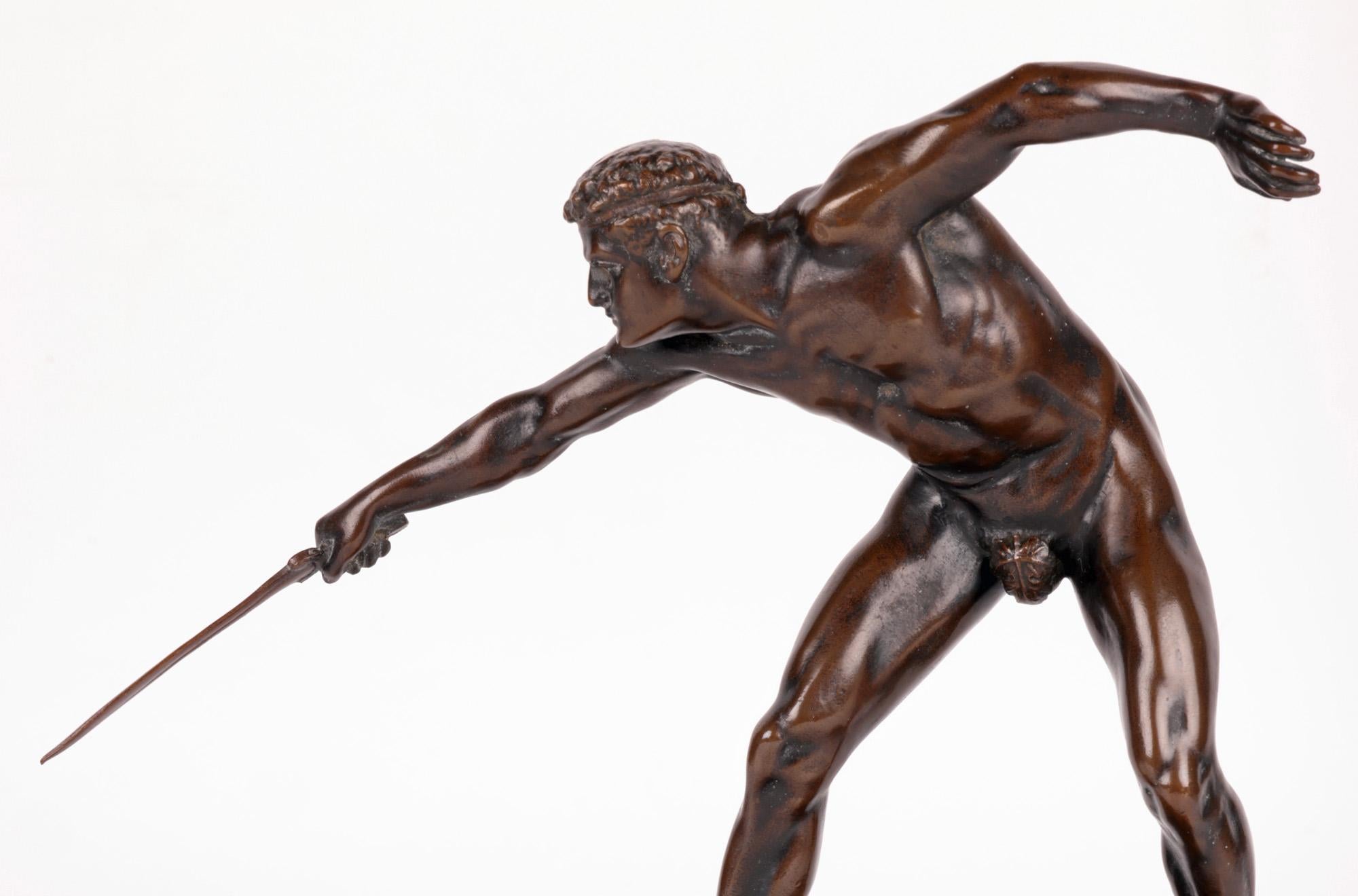 Art Deco Rudolf Marcuse German Bronze Gladiator Figure on Marble Stand