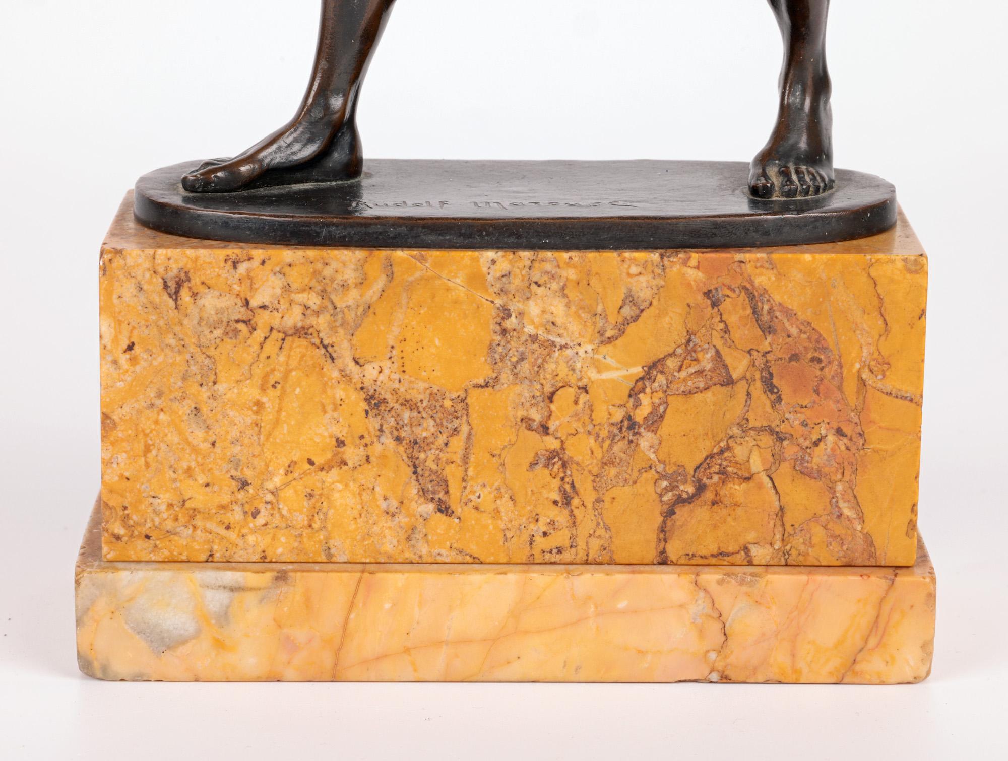 Hand-Crafted Rudolf Marcuse German Bronze Gladiator Figure on Marble Stand