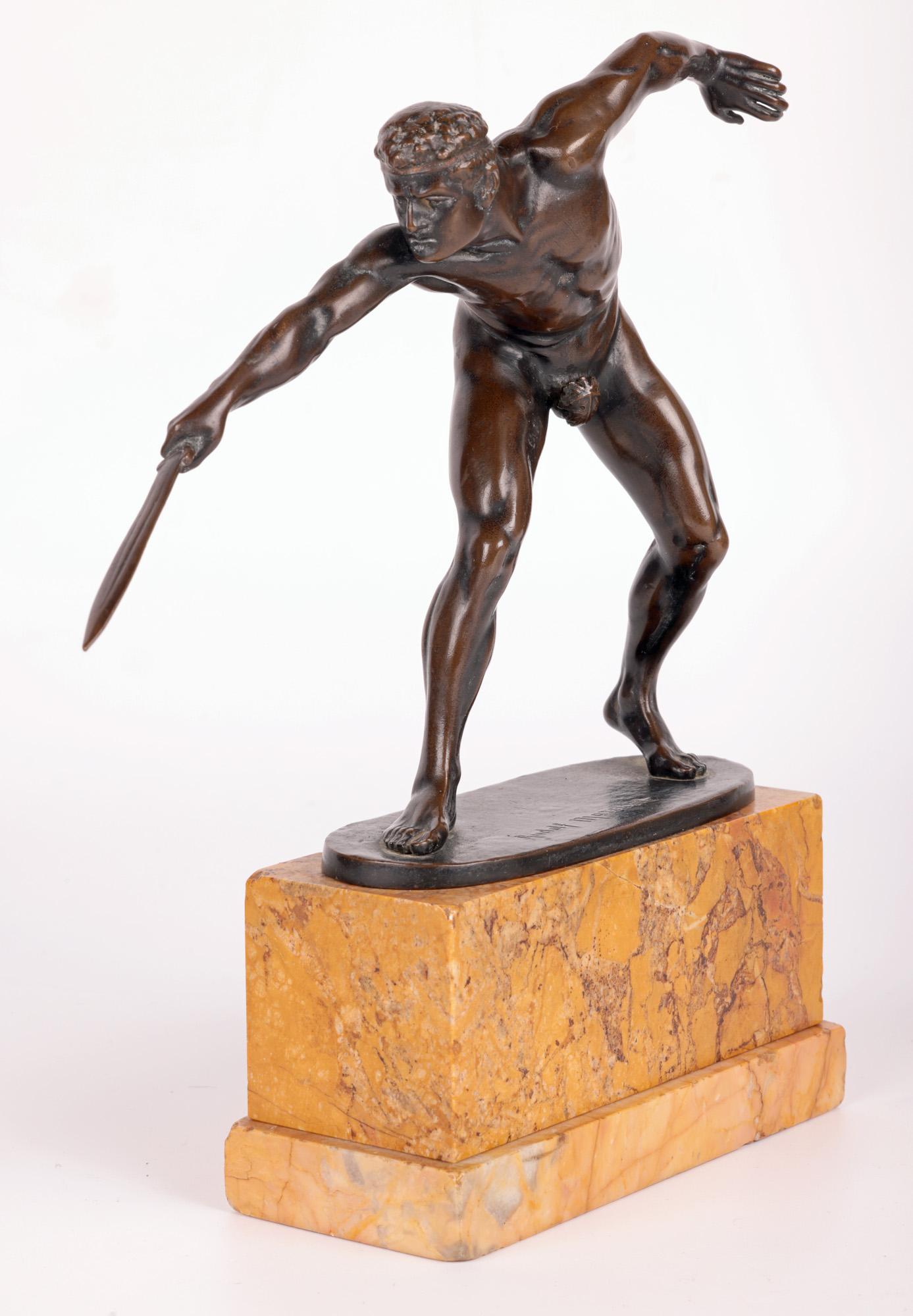 Rudolf Marcuse German Bronze Gladiator Figure on Marble Stand 1