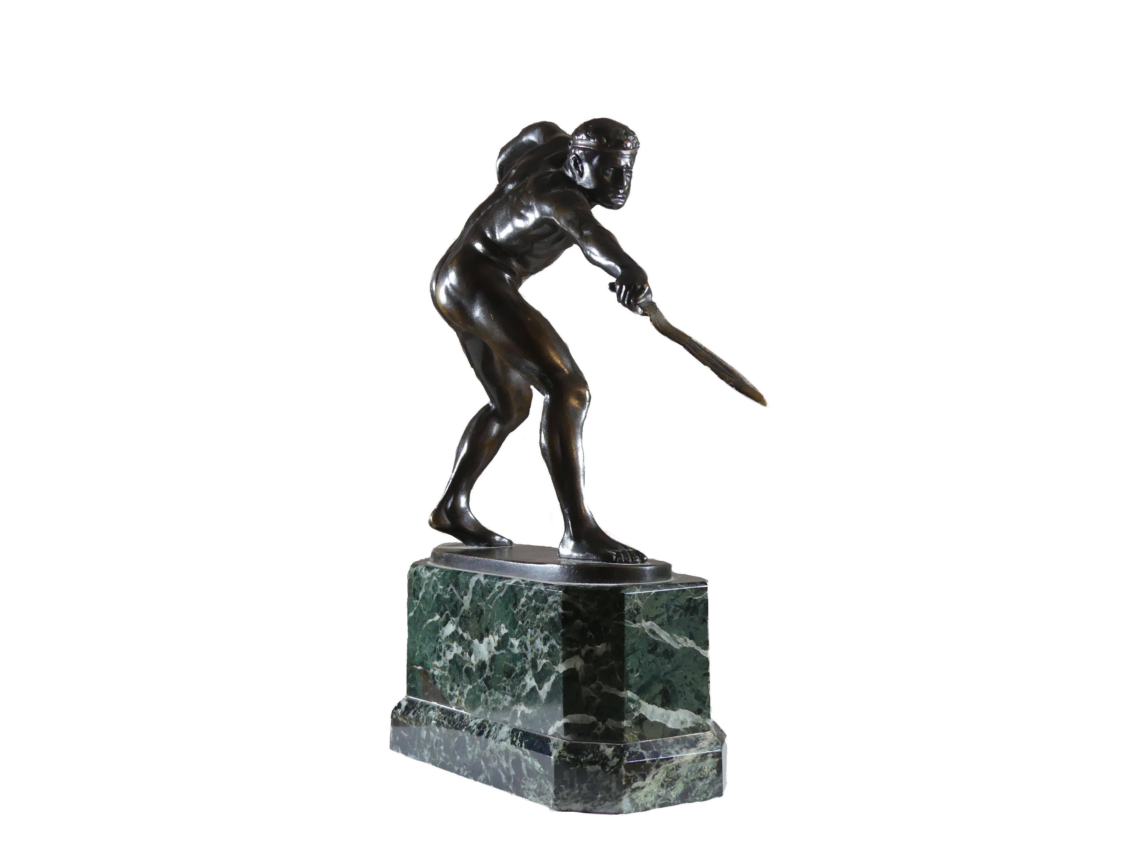 Antique bronze nude gladiator/ swordsman - Signed 
