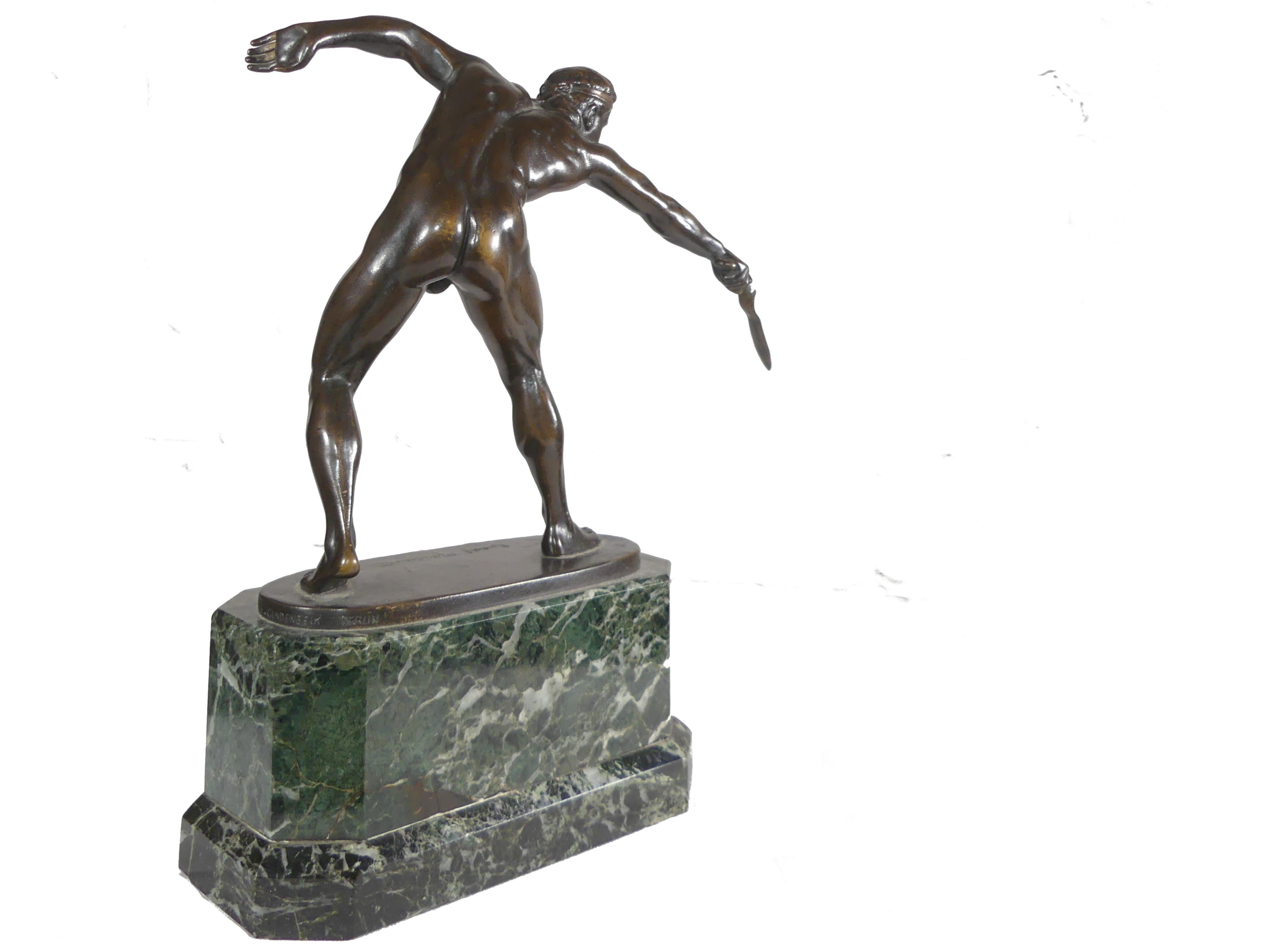 Antique bronze nude gladiator/ swordsman - Signed 