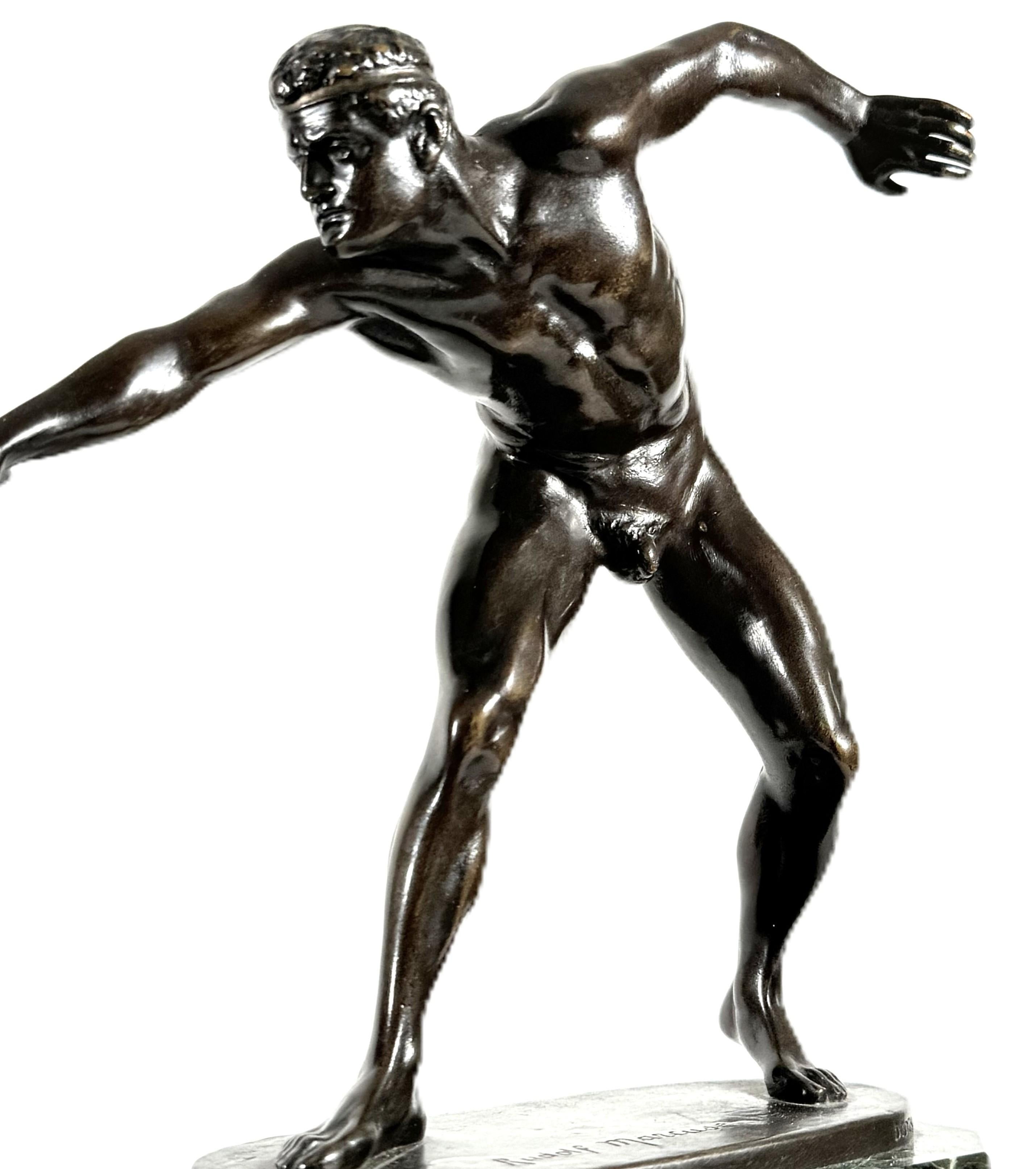 Antique bronze nude gladiator/ swordsman - Signed 