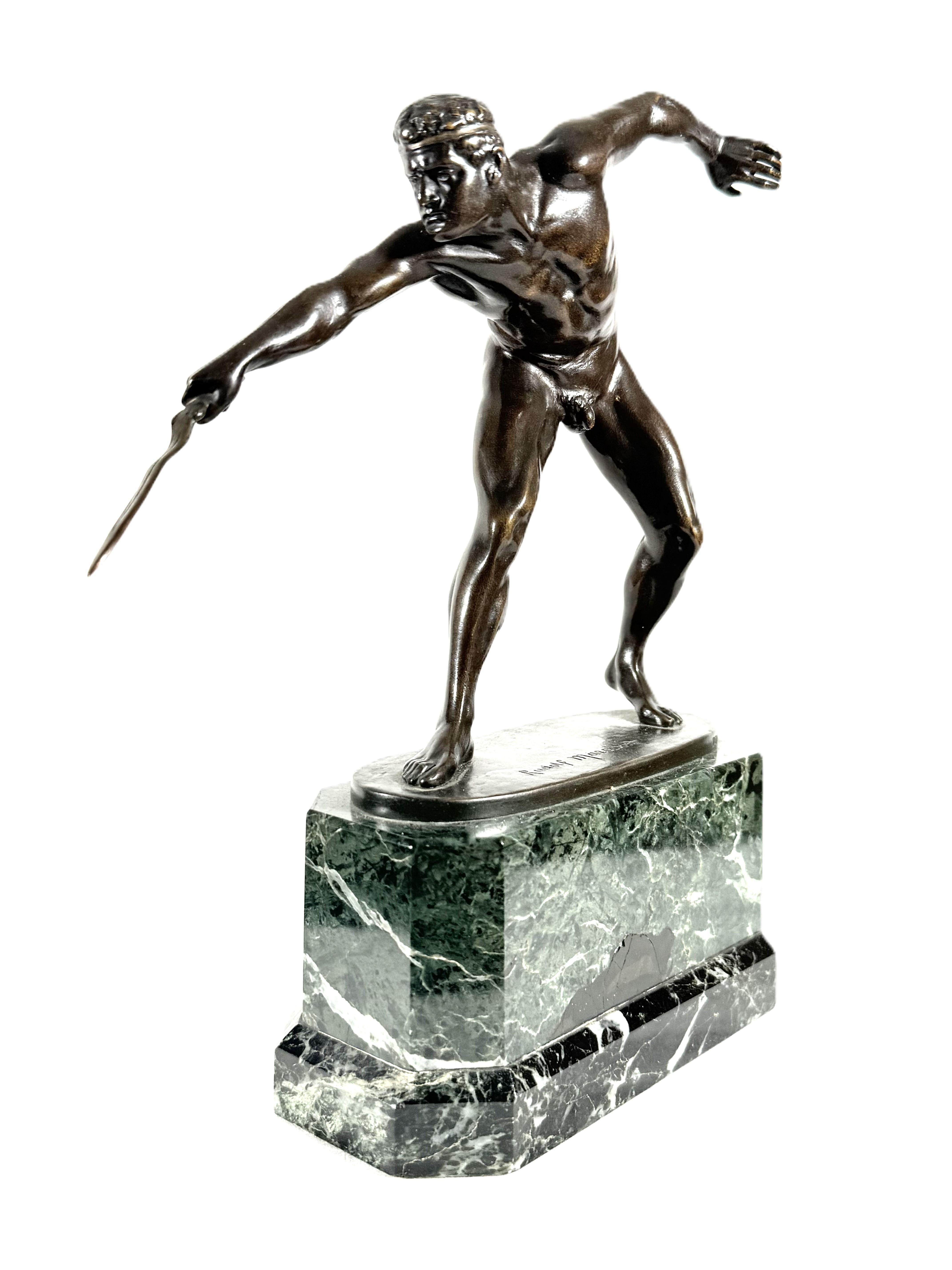 Antique bronze nude gladiator/ swordsman - Signed 