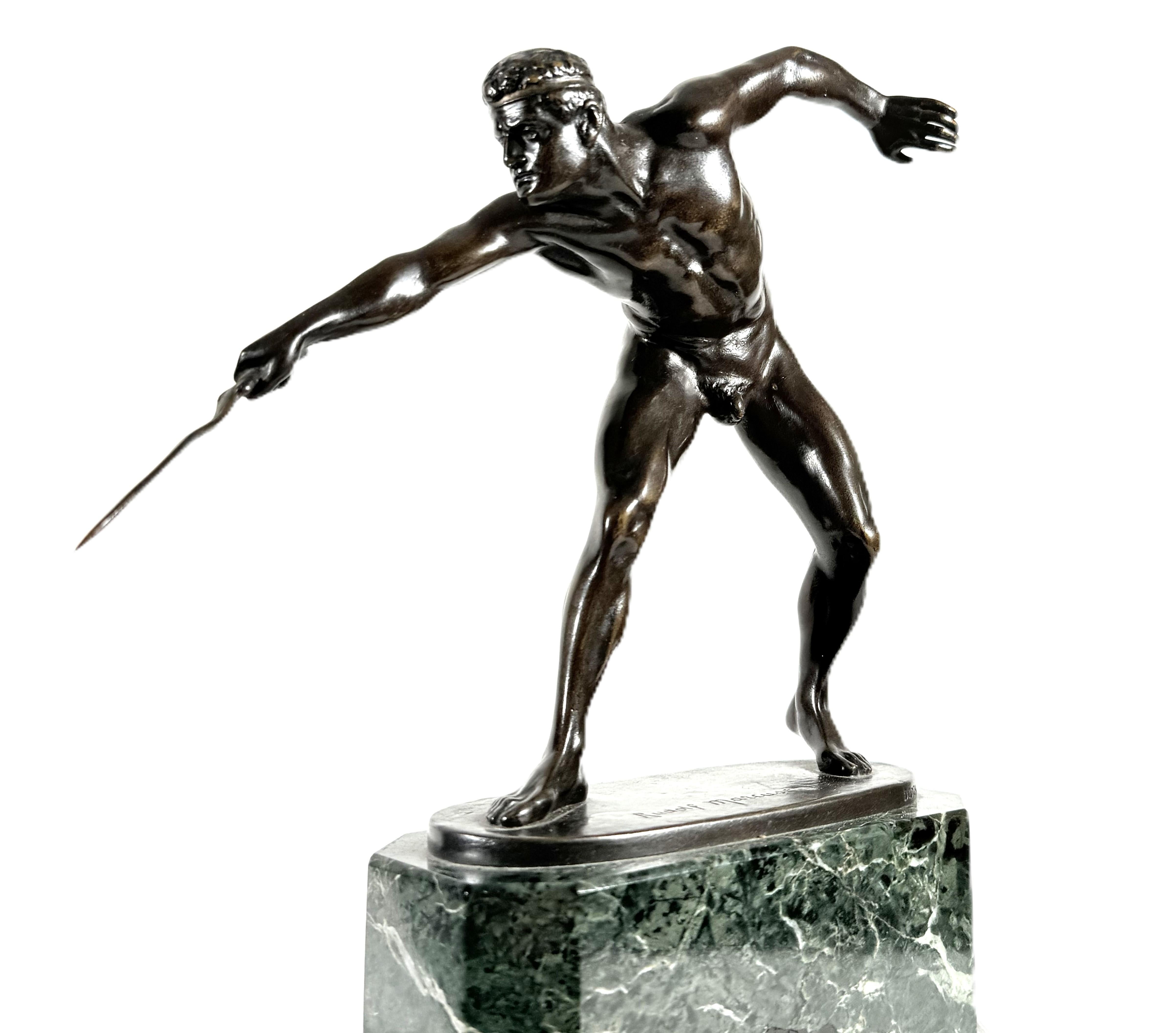 Antique bronze nude gladiator/ swordsman - Signed 