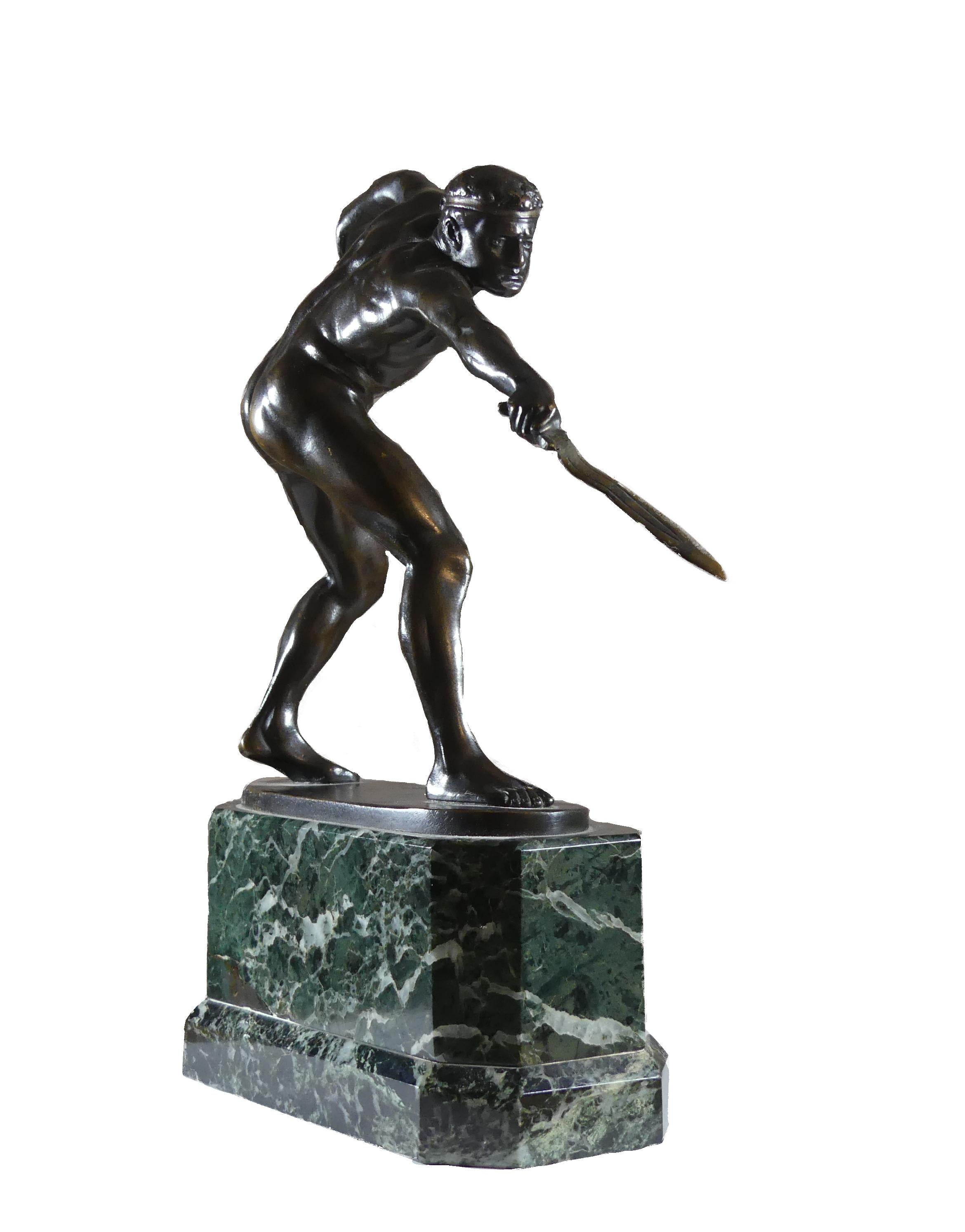 Antique bronze nude gladiator/ swordsman - Signed 