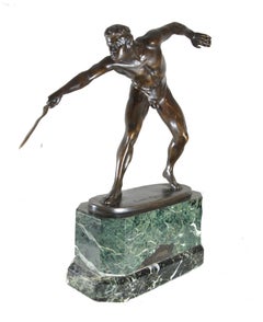 Antique bronze nude gladiator/ swordsman - Signed "Rudolf Marcuse" + "Gladenbeck