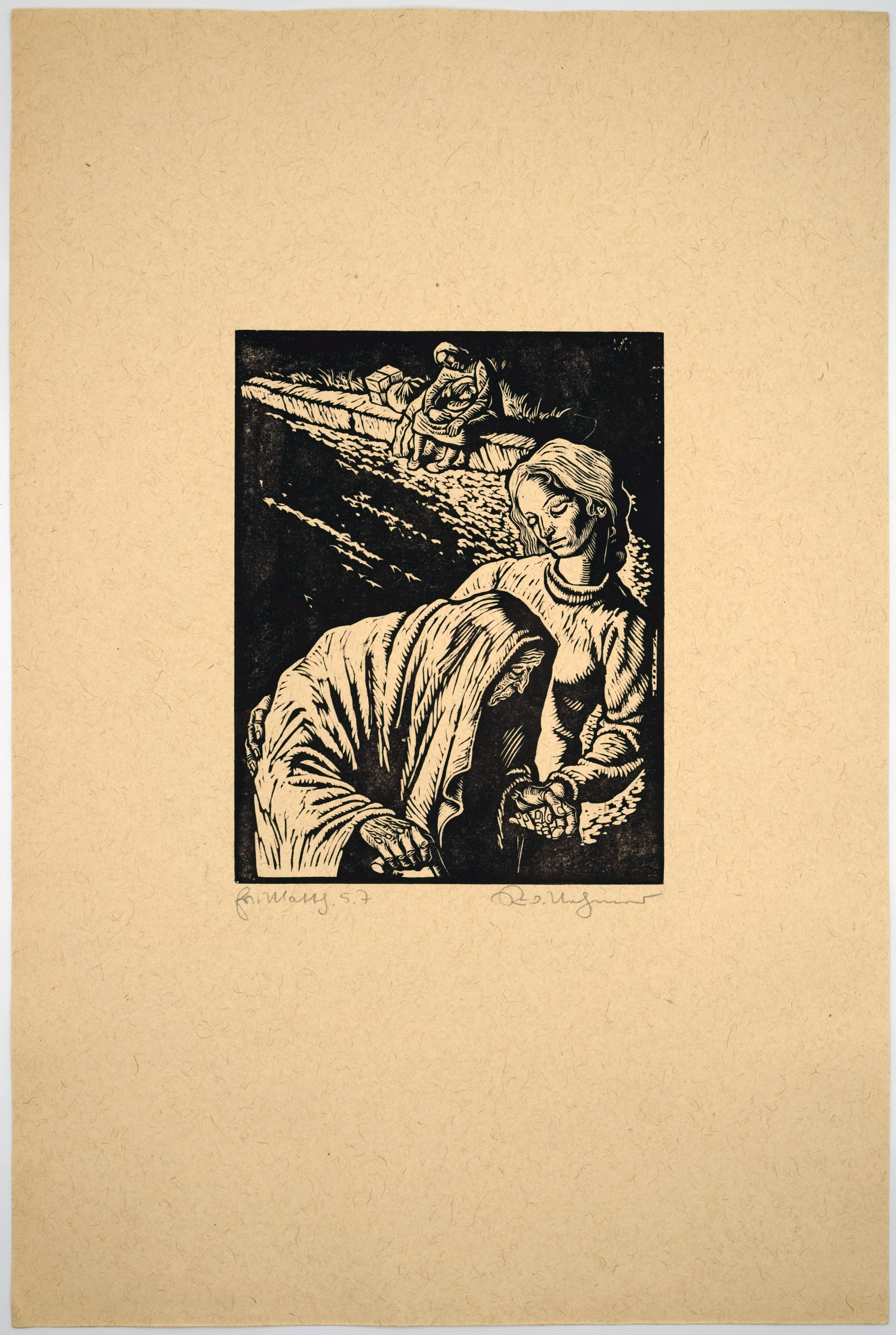 Blessed are the merciful / - The support of care - - Realist Print by Rudolf Nehmer