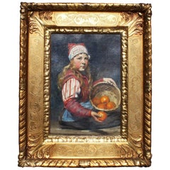 Rudolf Possin 19th Century Oil on Canvas Girl Selling Oranges