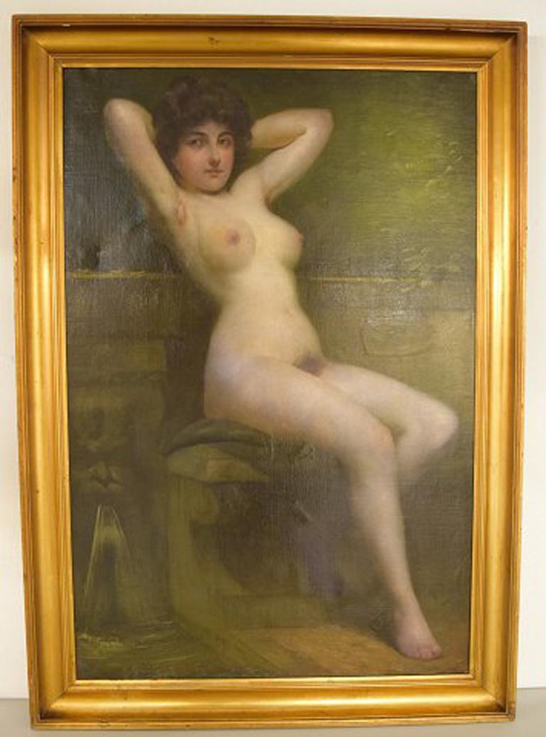 Rudolf Preuss, Austrian painter (b.1879, 1961). Oil on canvas. Seated young nude model. Dated 1899.
In very good condition. Minor retouching.
The canvas measures: 104 x 59.5 cm.
The frame measures: 8 cm.
Signed and dated.