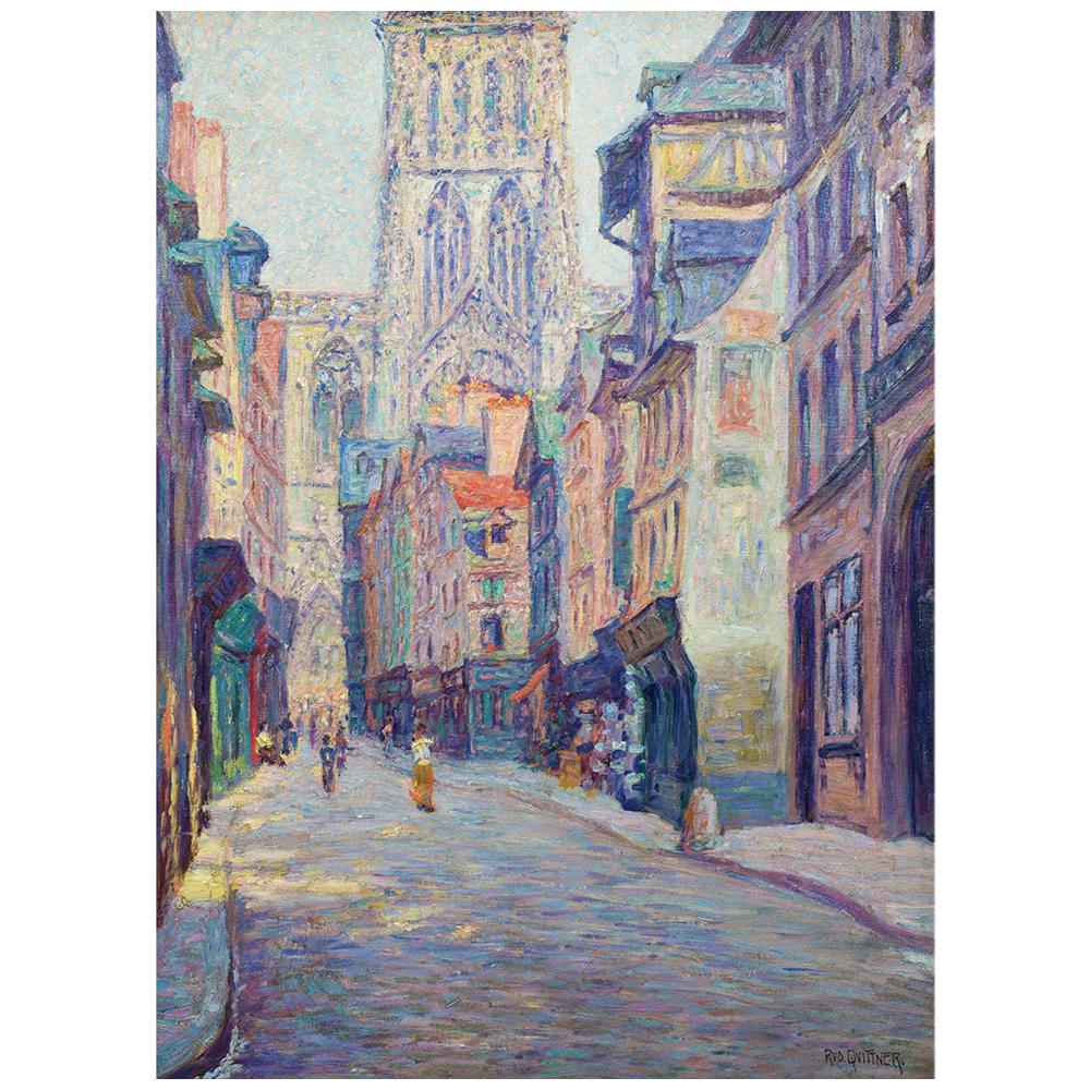 Rudolf Quittner "Rouen Cathedral“ Oil on Canvas, circa 1900 For Sale