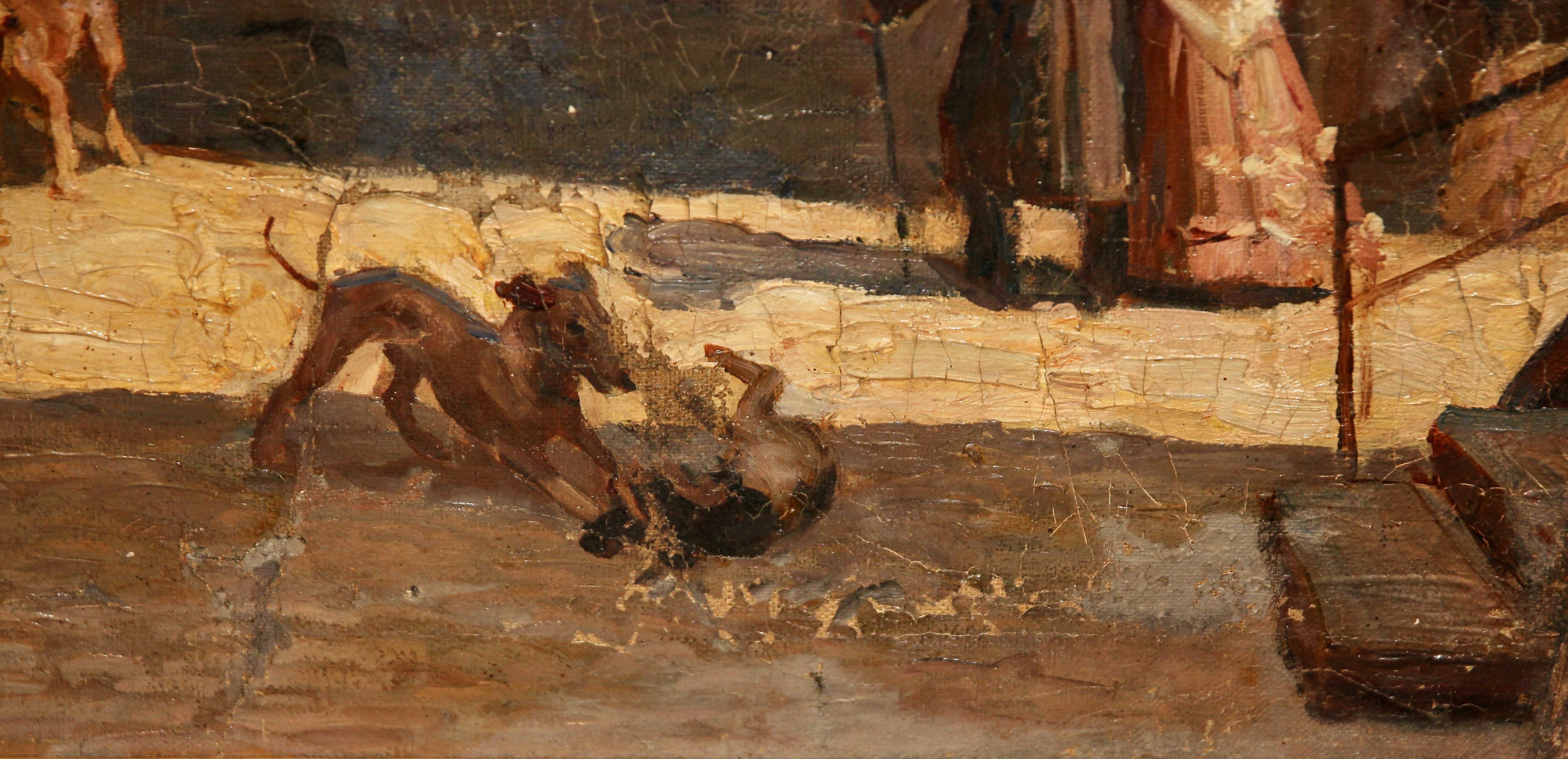 Rudolf Schacht, Peinture à l'huile de Rudolf Schacht, Scène vivante de vieille ville avec char et chevaux. en vente 10